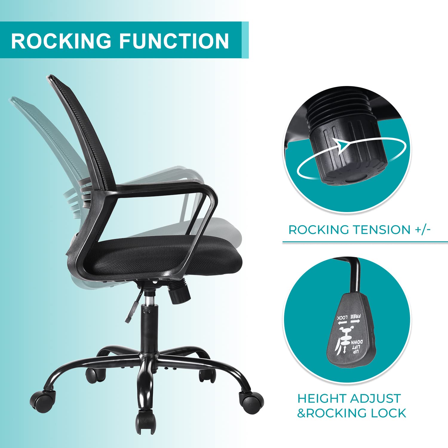 Ergonomic Office Chair with Lumbar Support - Mid Back Mesh Computer Desk Chair, Swivel Rolling Task Chair with Adjustable Armrests - Perfect for Home Office, Gaming & Workspace Comfort