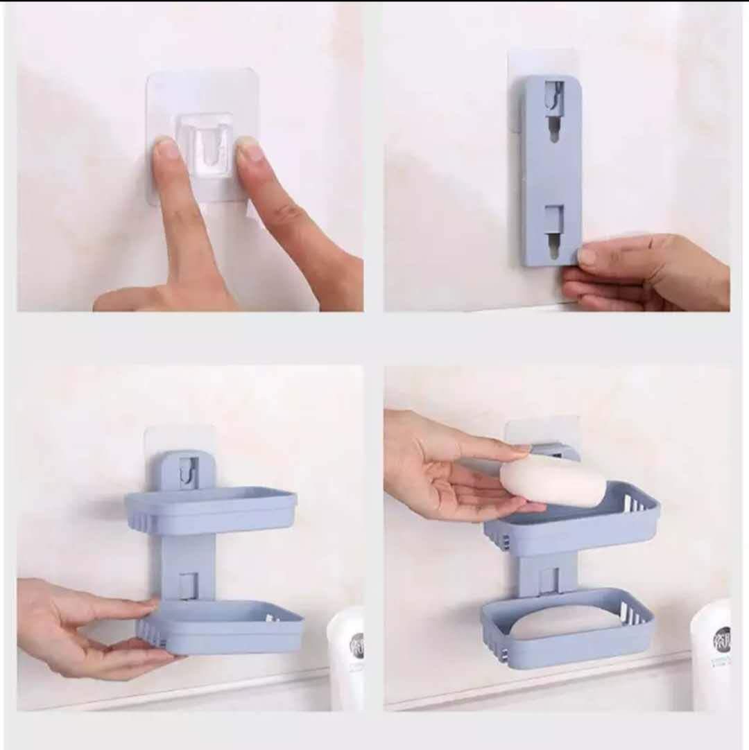 ADDCART Plastic Double Layer Soap Stand - Wall Mounted Vacuum Suction Soap Holder & Dispenser Tray for Kitchen, Bathroom (Fits Ceramic Tiles & Glass Partitions) - Perfect for Shower, Sink & Countertop Organization