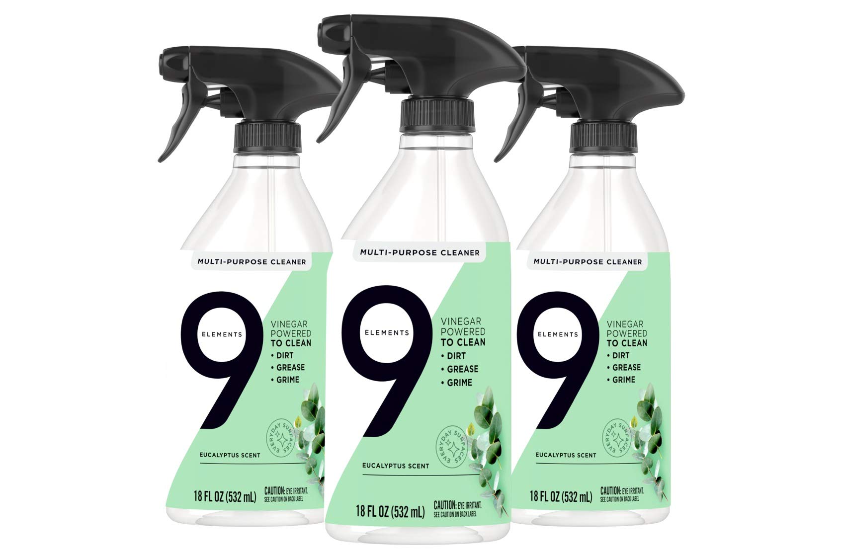 9 Elements All-Purpose Cleaner - Eucalyptus & Vinegar Multi-Surface Spray for Kitchen, Floor, Bathroom - 18 oz Bottles (Pack of 3) - Perfect for Homes, Offices & Commercial Spaces