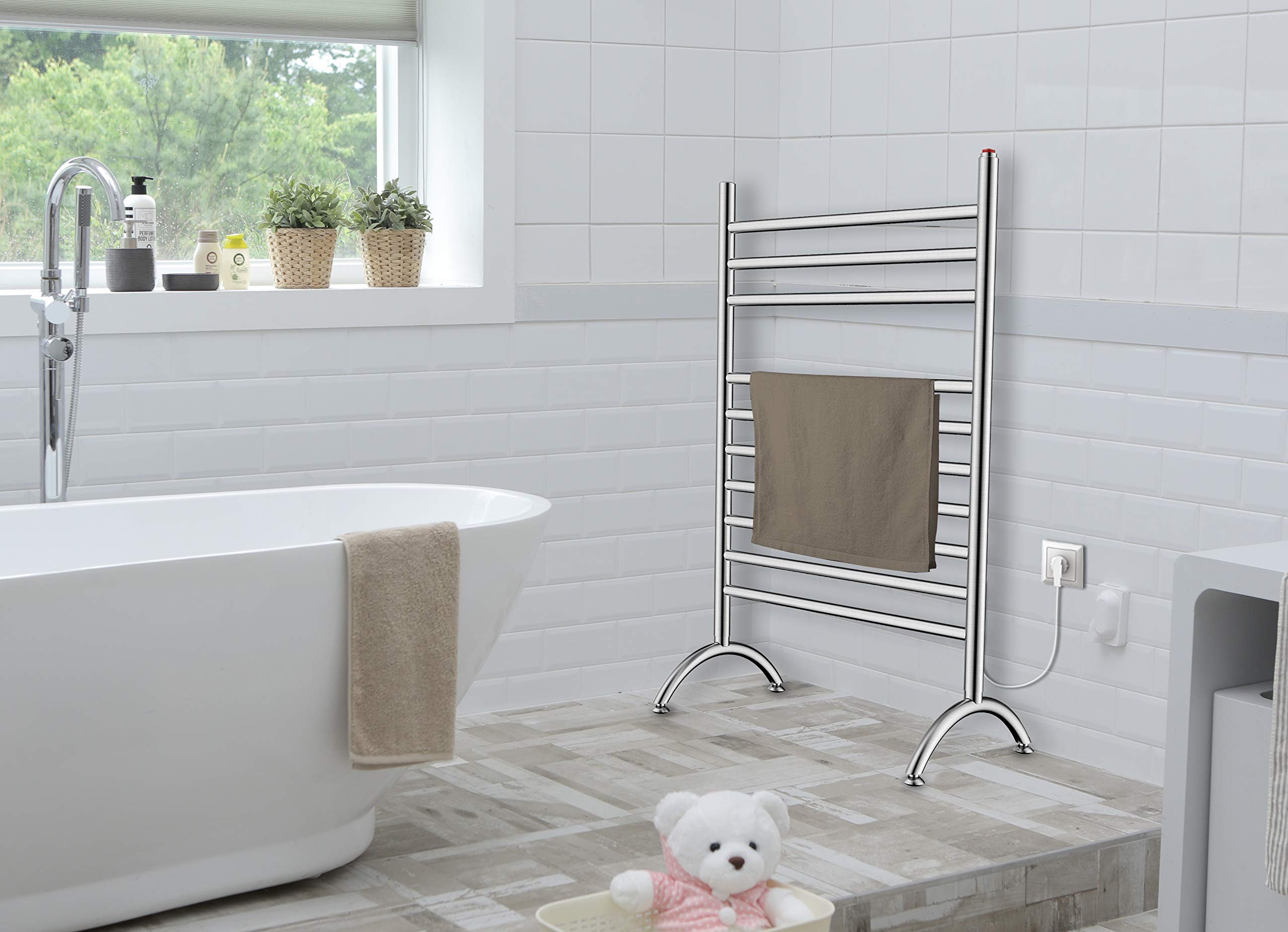 Kingston Brass TWF3123SN Templeton Freestanding Plug-in Towel Warmer - Brushed Nickel Finish | Bathroom Luxury Heated Towel Rack for Spa, Hotel & Home Use