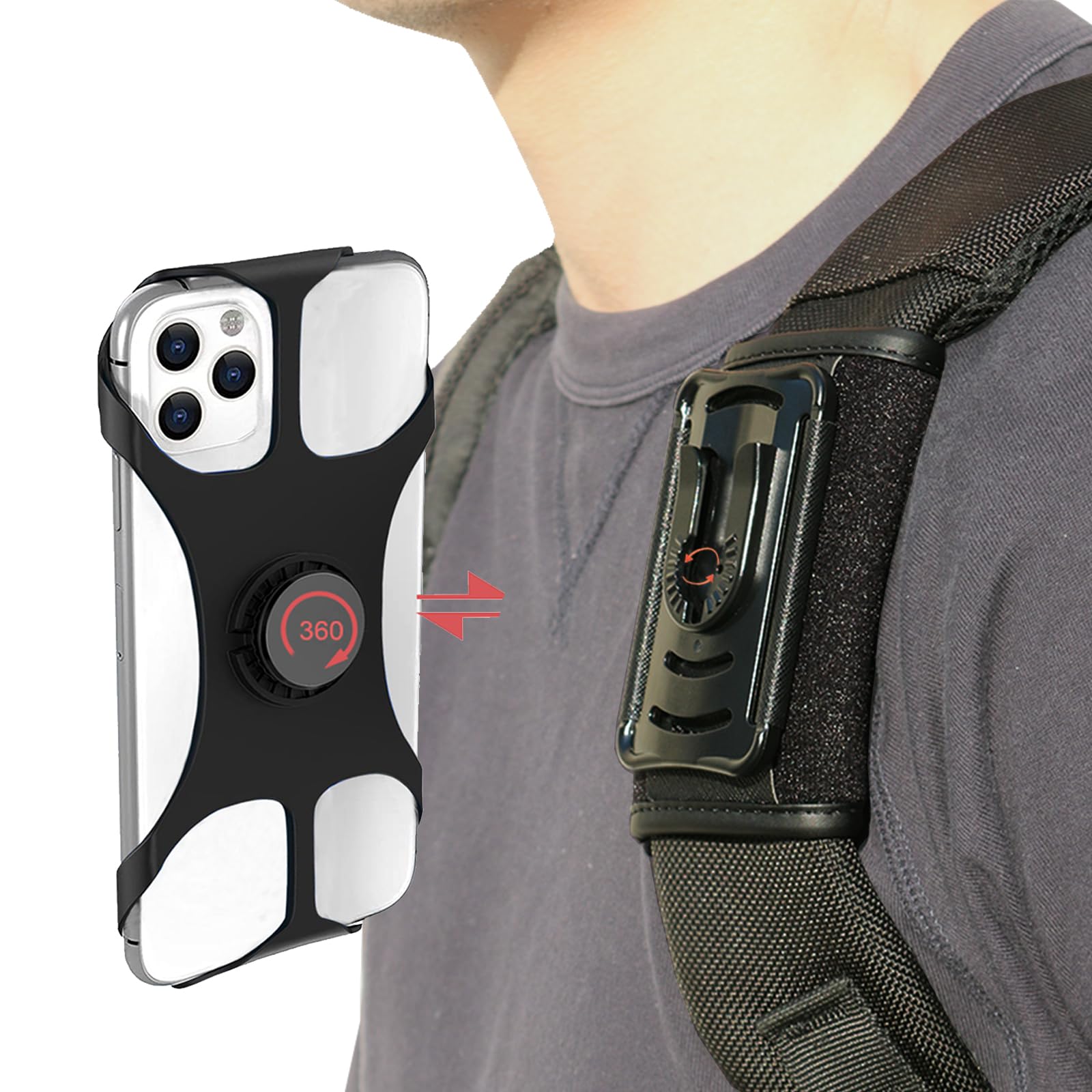 Adjustable Detachable Phone Holder for Backpack Strap - Universal Smartphone Mount for Hiking, Travel & Outdoor Activities - Secure Hands-Free Phone Accessory for iPhone & Android Devices