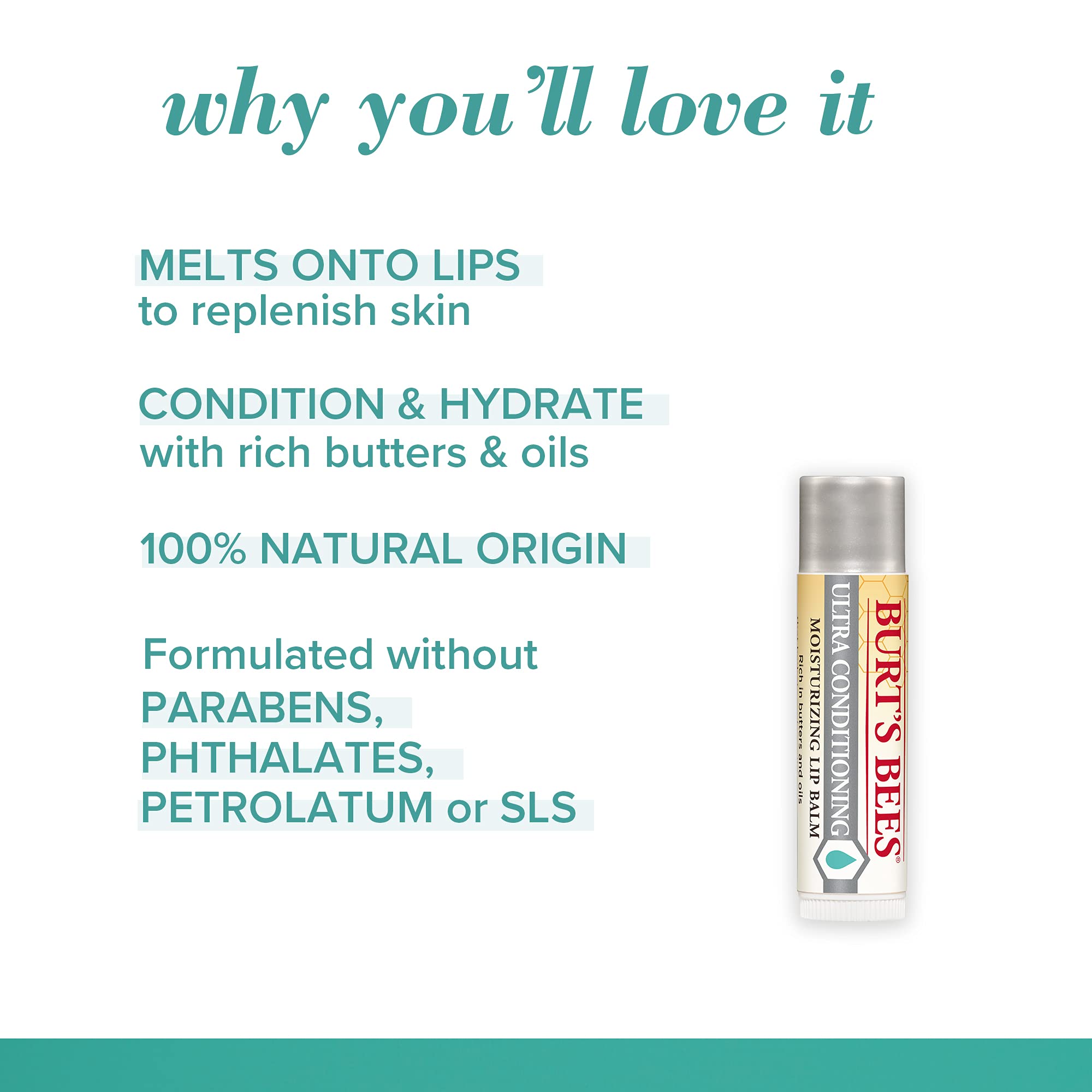 Burt's Bees Ultra Conditioning Lip Balm with Kokum & Shea Butters - 4.25g Moisturizing Chapstick for Dry, Chapped Lips | Perfect for Winter, Outdoor Activities & Daily Hydration