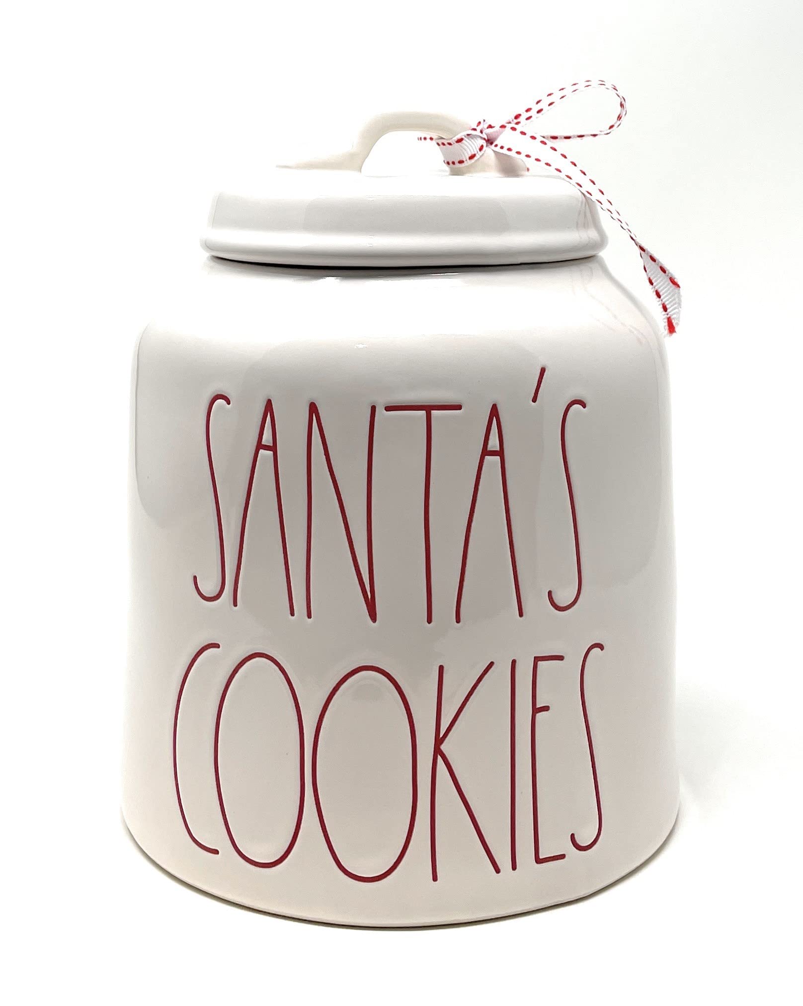 Rae Dunn SANTA'S COOKIES Glossy White Ceramic Canister Cookie Jar with Red Letters - Holiday Kitchen Storage & Christmas Decor for Cookies, Candy & Treats