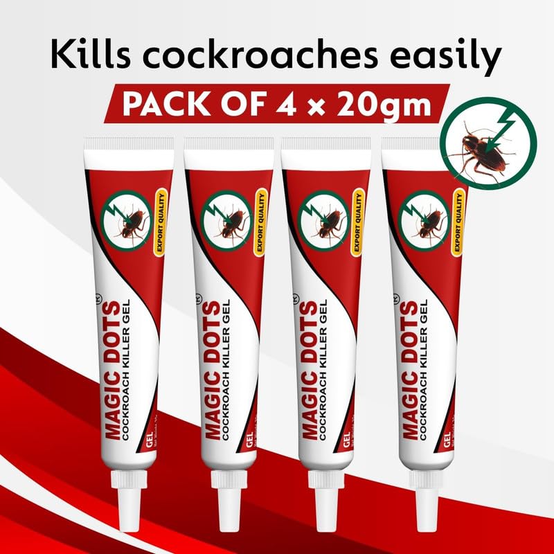 Magic Dots Cockroach Killer Gel - 4 Pack x 20g | Natural Herbal Pest Control for Home & Kitchen | Effective Roach Bait Gel with Easy Application | Eliminate Cockroaches in Cabinets, Appliances & Dark Corners