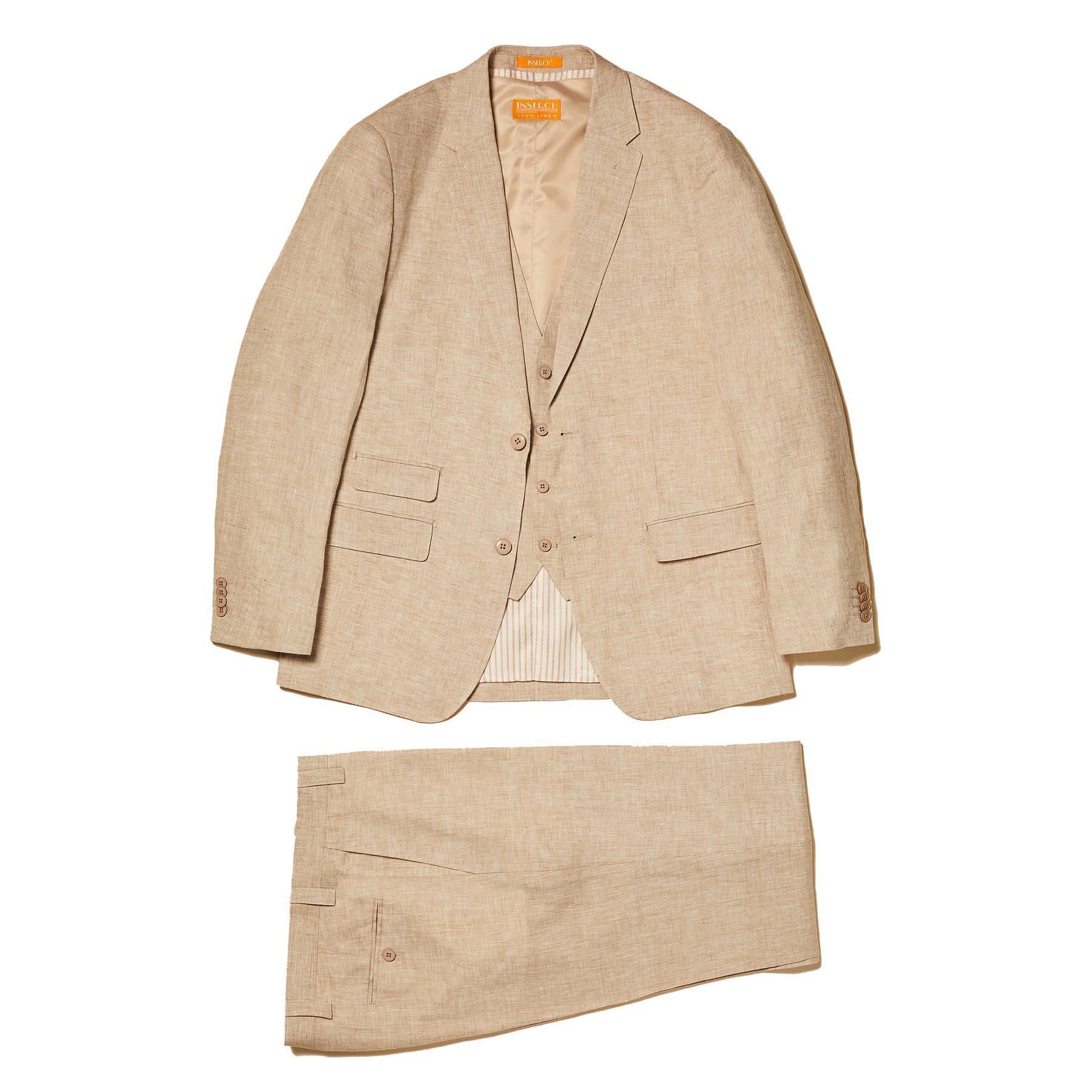 Premium Linen 3-Piece Suit for Men - Breathable Oatmeal Color Summer Wedding & Business Formal Attire - Perfect for Beach Weddings, Office Wear & Special Occasions