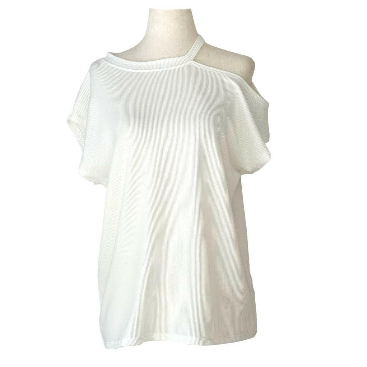 Women's Basic Essentials Cutout Ribbed Short Sleeve T-Shirt in Ivory - Casual Summer Tops for Streetwear & Layering