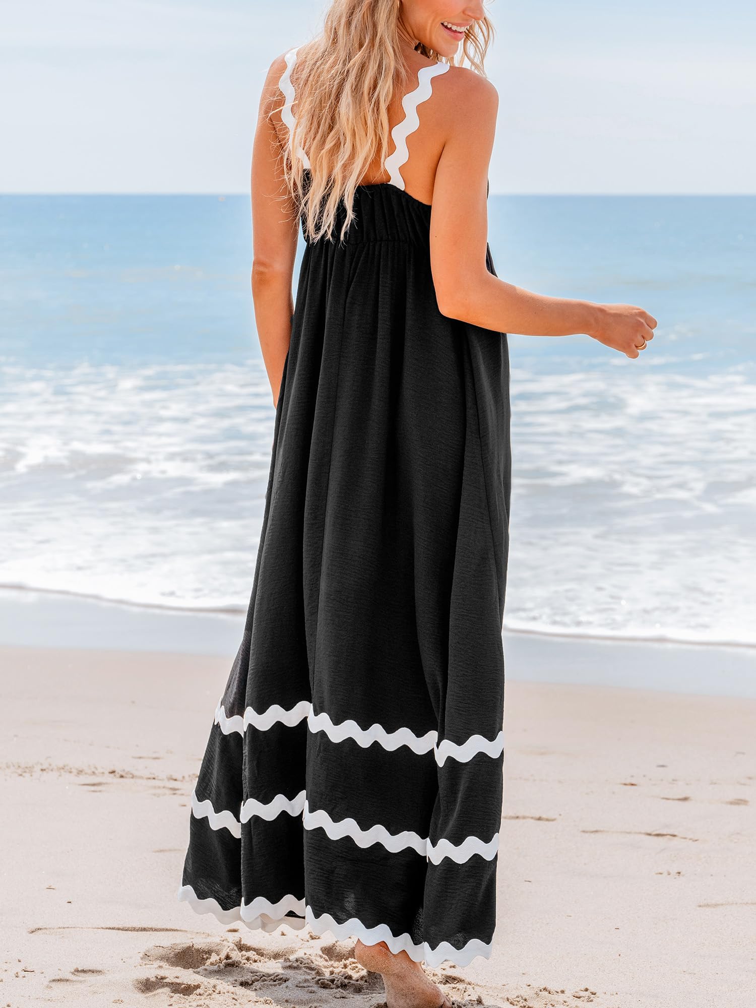 CUPSHE Women's Maxi Dress - V Neck Summer Sundress, Sleeveless Flowy Long Dress with Pockets | Beach Cover Up, Wedding Guest Dress, Casual Party Outfit