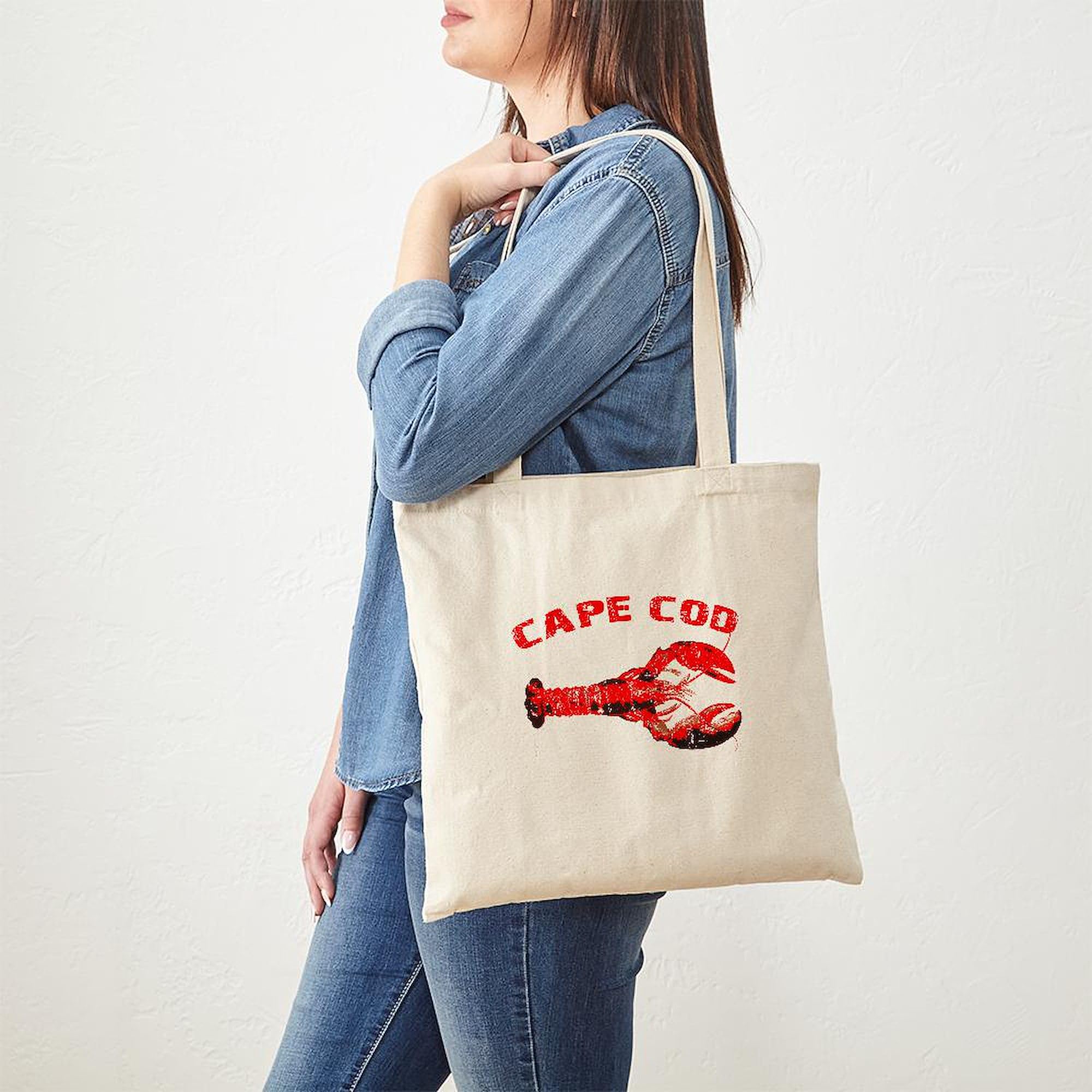 Cape Cod Lobster Canvas Tote Bag - Reusable Natural Shopping Bag for Groceries, Beach & Everyday Use