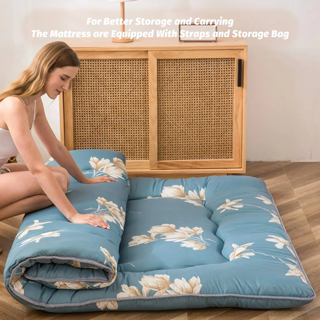 MAXYOYO Floor Mattress - Foldable Futon Mattress for Easy Storage, Floral Printed Rustic Style - Perfect for Guest Beds, Camping & Small Space Living
