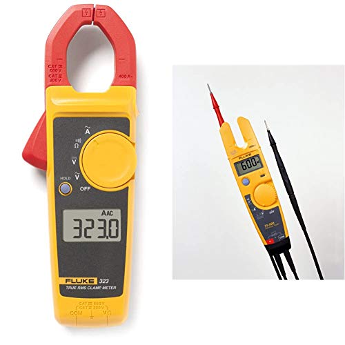 Fluke 323 True-RMS Clamp Meter with T5-600 Voltage, Continuity & Current Tester - Digital Multimeter for Electricians, HVAC & Industrial Use