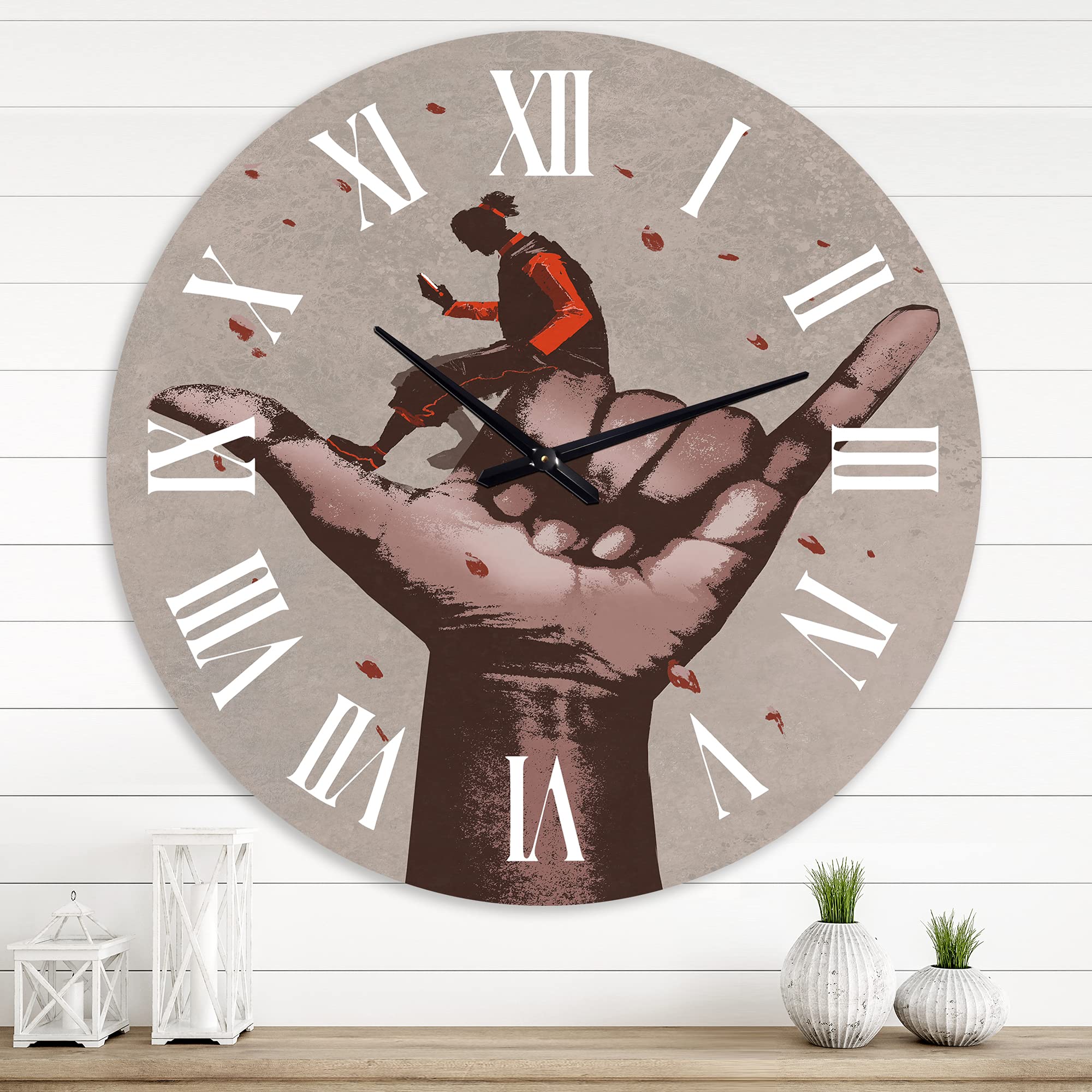 DesignQ Modern Wall Clock - Call Me Sign with Man Using Mobile Phone - Large Sci-Fi Themed Wall Clock for Living Room, Bedroom, Office Decor - Perfect for Home & Office Spaces