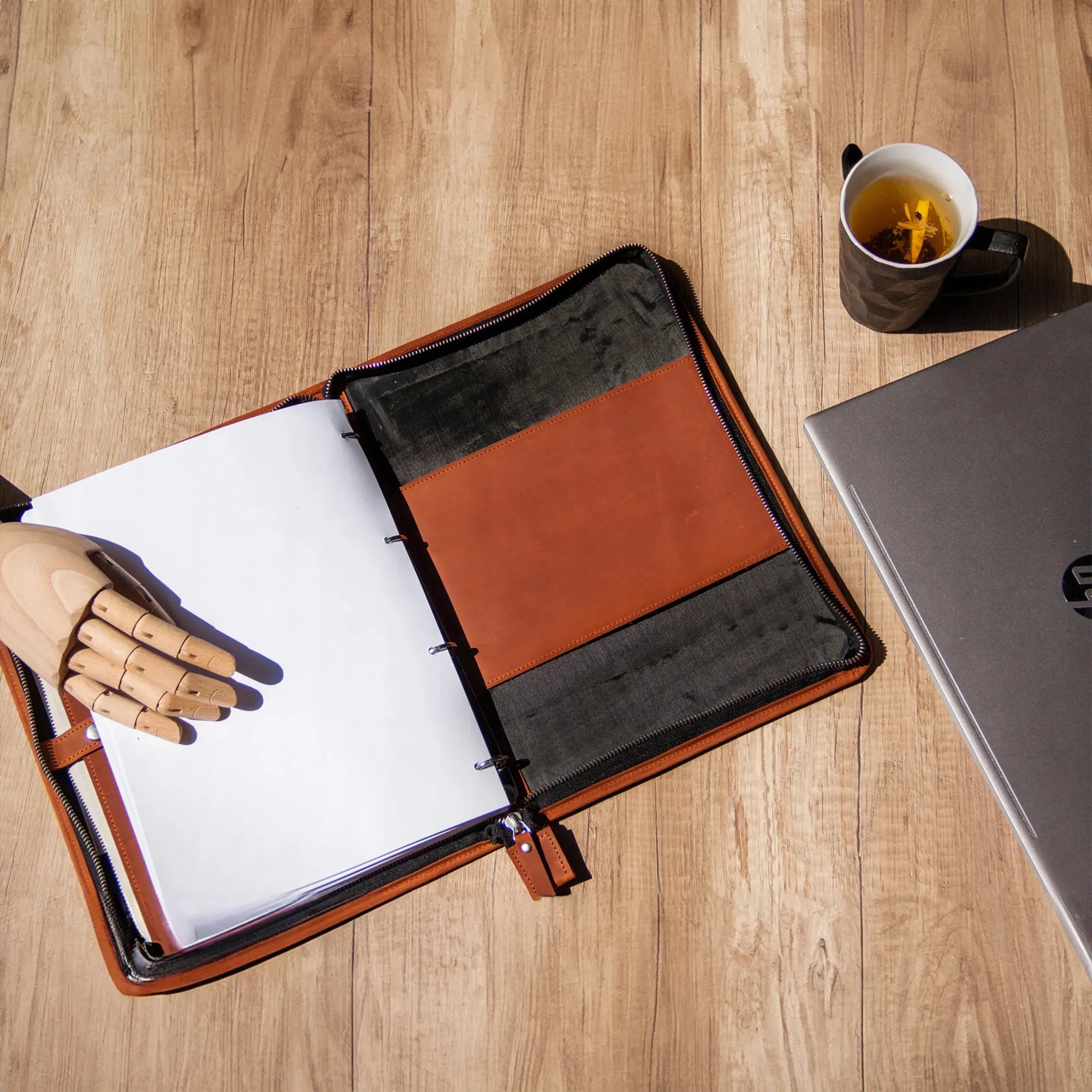 Minimalist Zippered Padfolio - Professional Leather Portfolio with Notepad Holder for Business Meetings & Office Organization