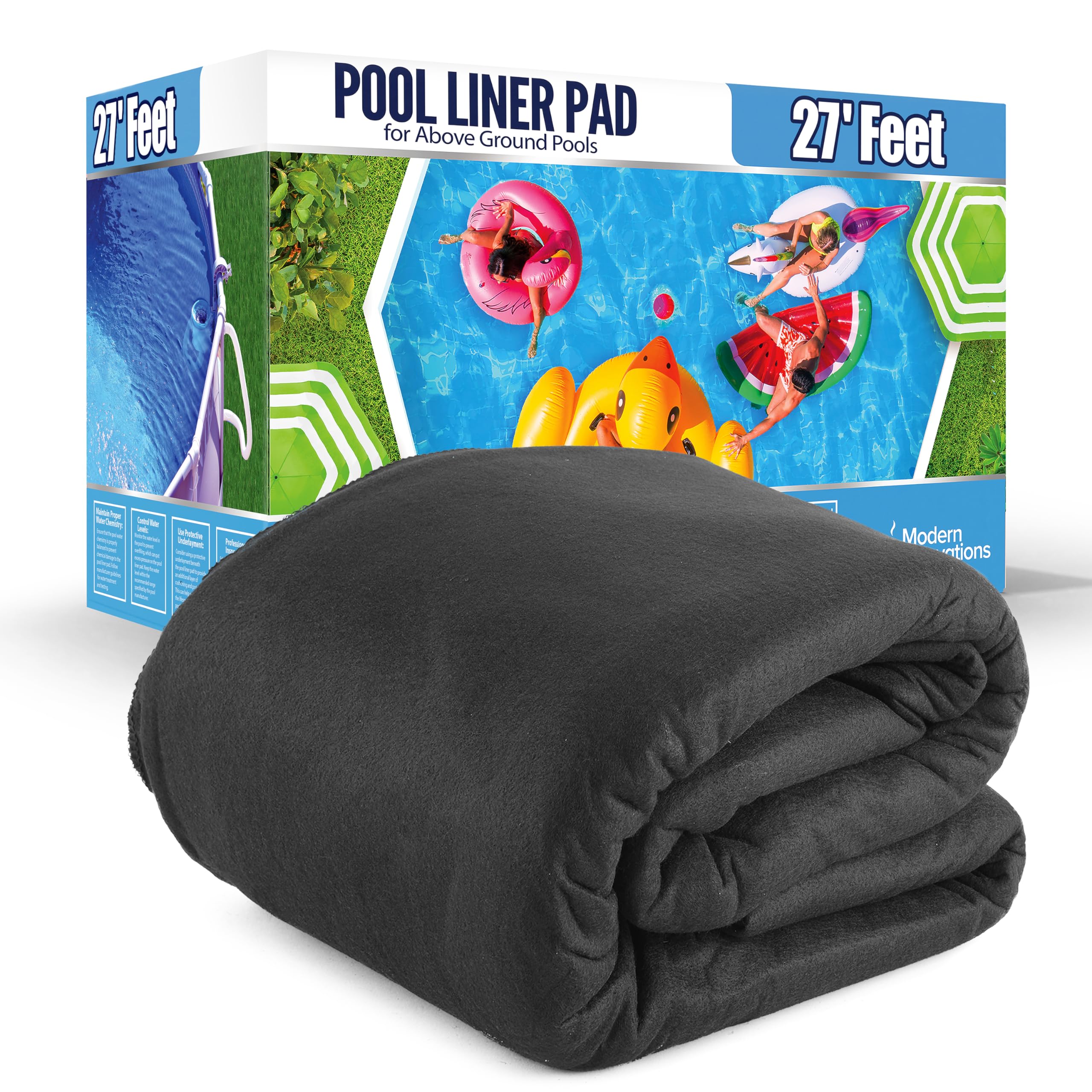 Heavy Duty 27' Round Above Ground Pool Liner Pad - Pre-Cut Black Swimming Pool Mat for Puncture Protection | Durable Outdoor Pool Padding for Inground Pools, Backyard Swimming Pools & Family Water Activities