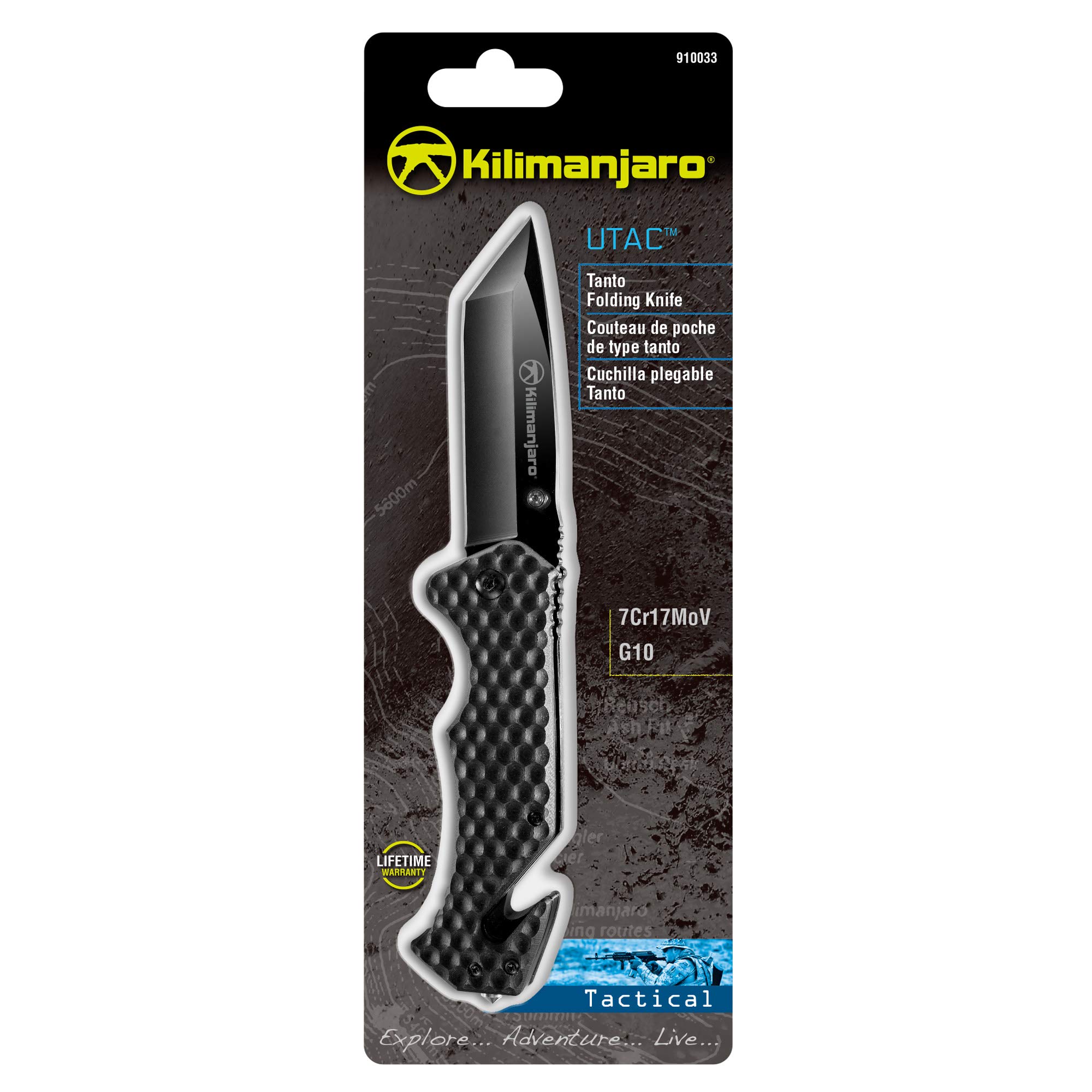 Kilimanjaro 910033 KJ910033 Fixed Blade Hunting Knife - Outdoor Camping, Survival, Kitchen & Tactical Use - Black Finish - Perfect for Hiking, Fishing & Bushcraft Activities
