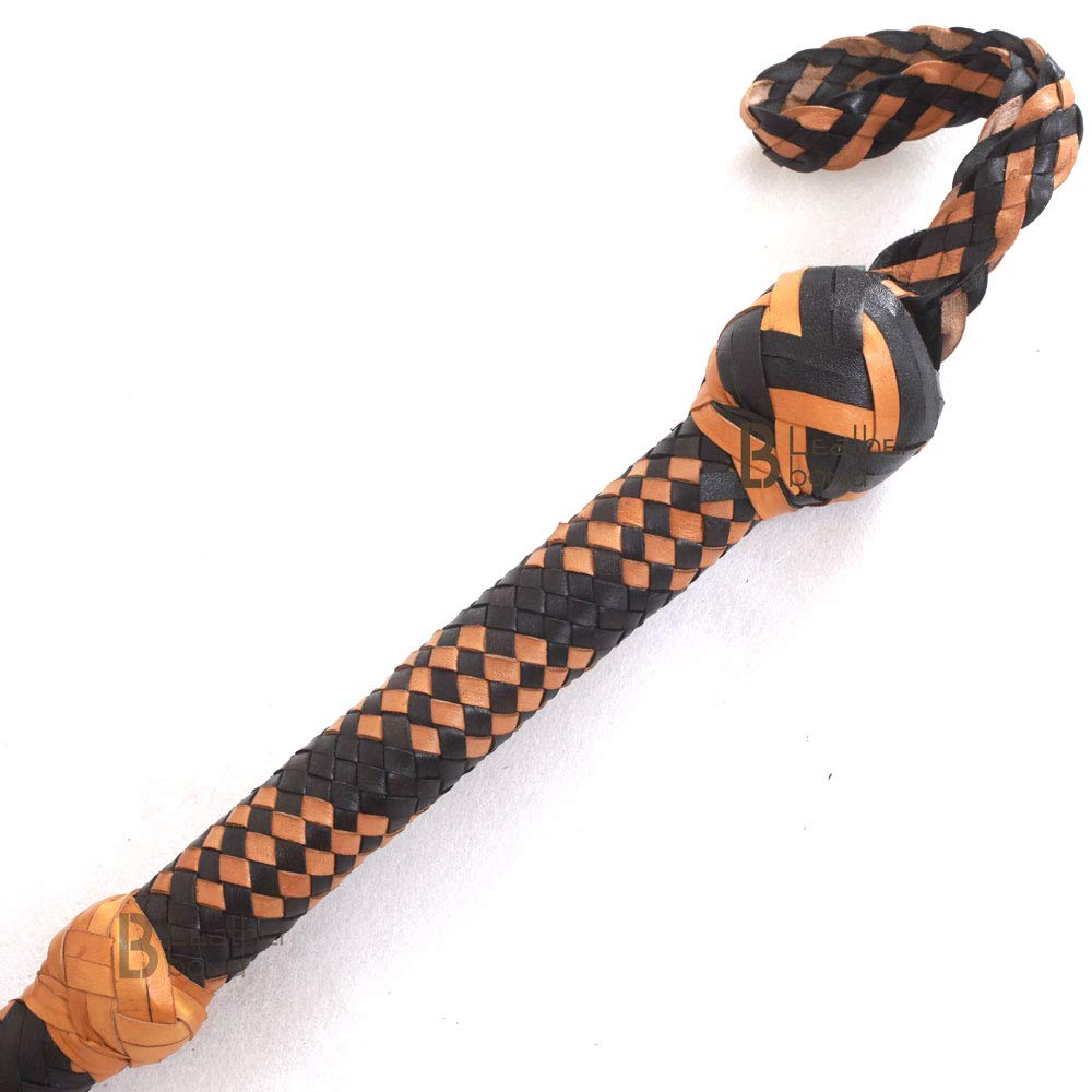 10 Foot Bullwhip - 16 Plaits Kangaroo Hide Leather with Leather Belly & Bolster - Indiana Jones Style Equestrian Whip in Tan & Black - Perfect for Horseback Riding, Training, and Cosplay
