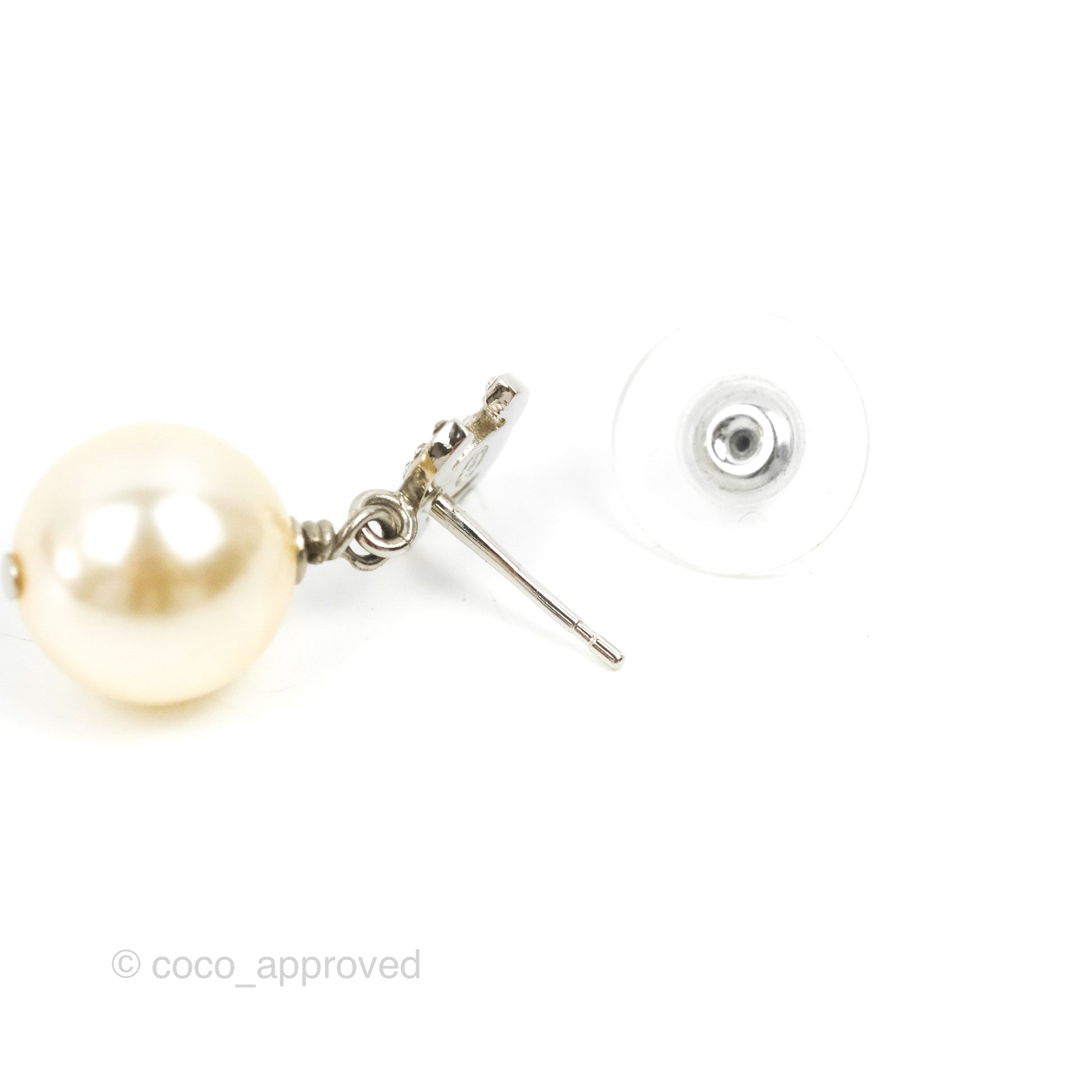 Chanel CC Rhinestone Pearl Drop Earrings - Silver Tone Luxury Dangle Earrings for Women | Perfect for Parties, Weddings & Special Occasions