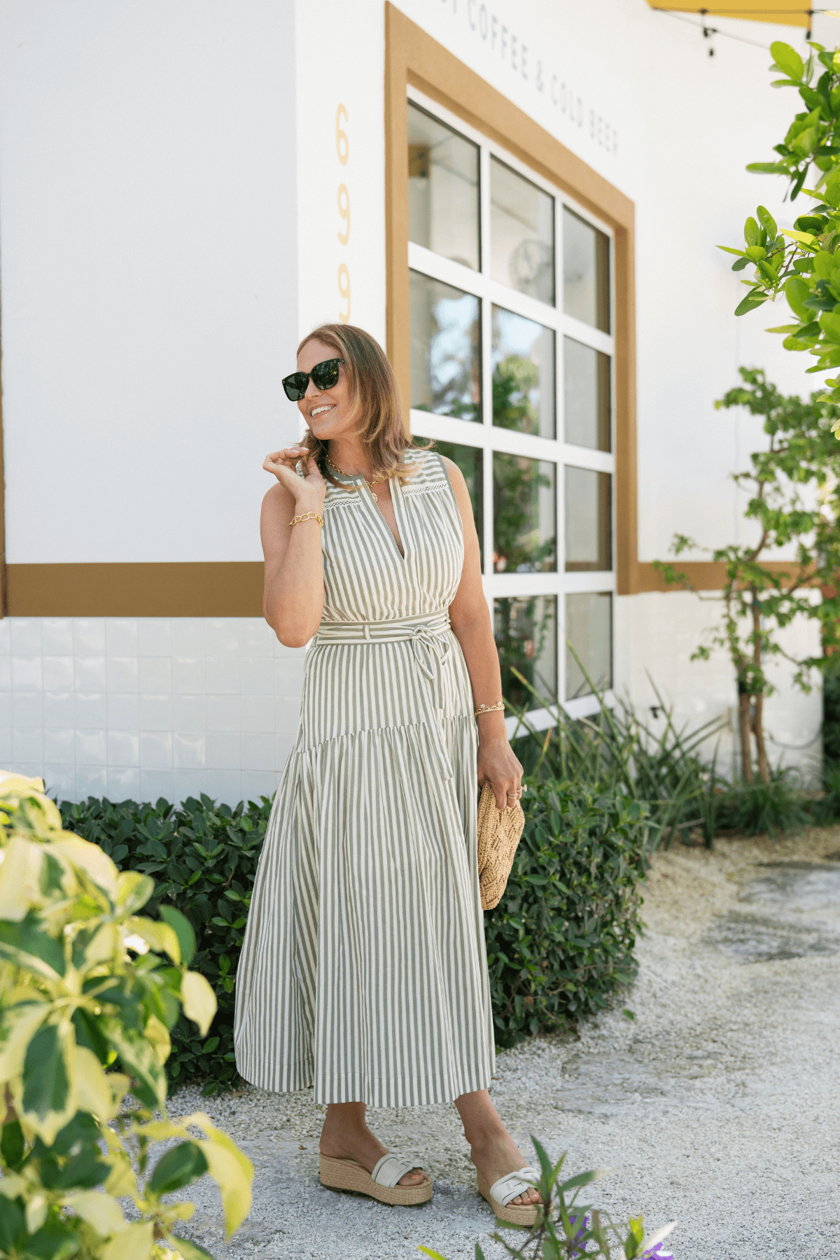 Nikhita Striped Tie Waist Maxi Dress for Women - Flowy Summer Beach Dress with Adjustable Belt, Perfect for Vacation, Party & Casual Wear