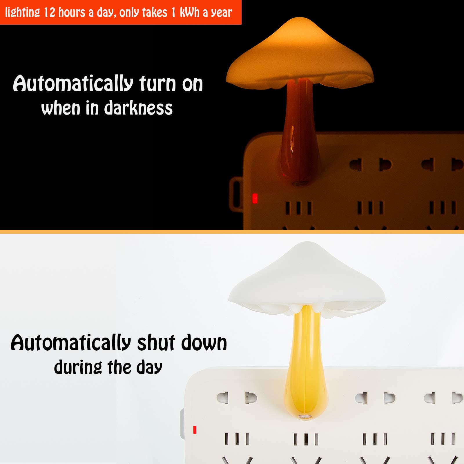 Mudder 2 Pack LED Mushroom Night Light Plug in Wall Lamp with Auto Sensor - Cute Mini Mushroom Nightlight for Kids Room, Nursery Decor, Bedroom, Bathroom - Perfect Gift for Adults & Children (Yellow with White Cover) - Creates Cozy Ambiance for Nighttime Feedings, Bedtime Stories & Safe Navigation