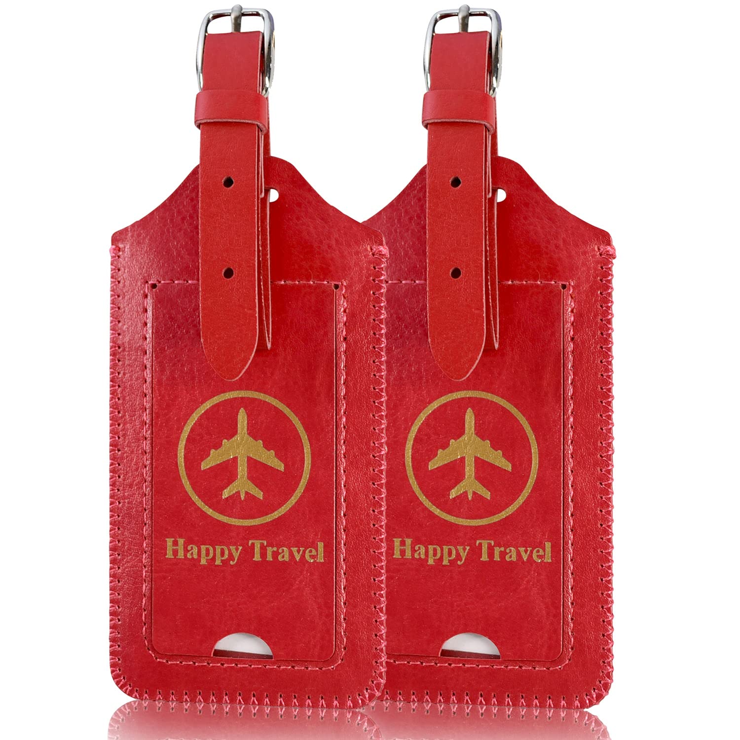ACdream 2-Pack Leather Luggage Tags - Cruise ID Labels with Privacy Cover for Suitcases, Backpacks & Travel Bags (Red) | Perfect for Women, Men & Kids - Ideal for Air Travel, Vacations & Business Trips