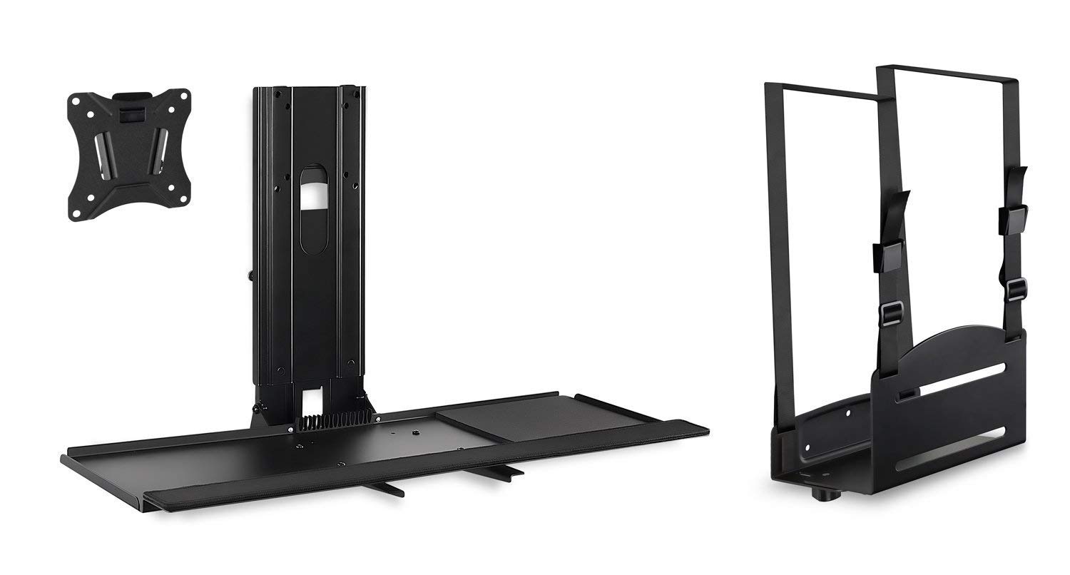 Mount-It! Adjustable Monitor & Keyboard Wall Mount with CPU Holder - VESA Compatible Standing Desk Accessory | Ergonomic Height Adjustable Workstation Solution for Home Office, Gaming Setup & Workspace Organization