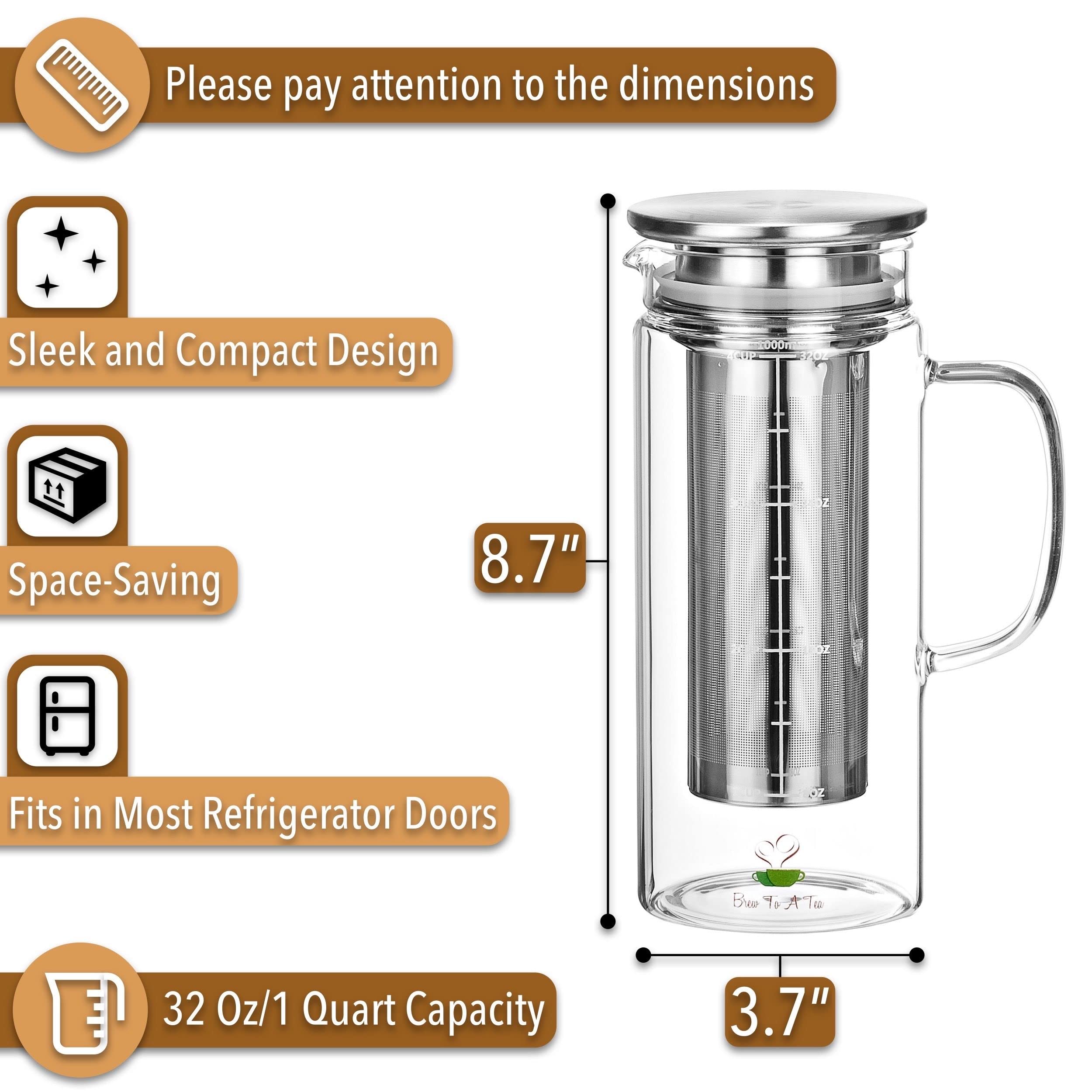 Cold Brew Coffee Maker - 32oz Iced Tea & Coffee Pitcher for Home & Office