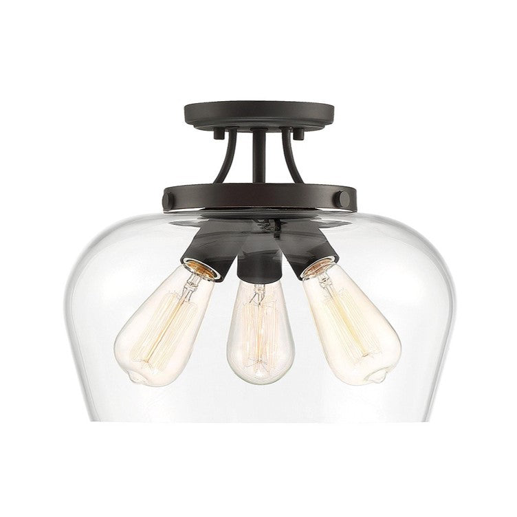 Brantley Semi Flush Ceiling Light Fixture - Modern Farmhouse Lighting for Bedroom, Living Room & Kitchen | Dimmable LED Chandelier with Clear Glass Shades