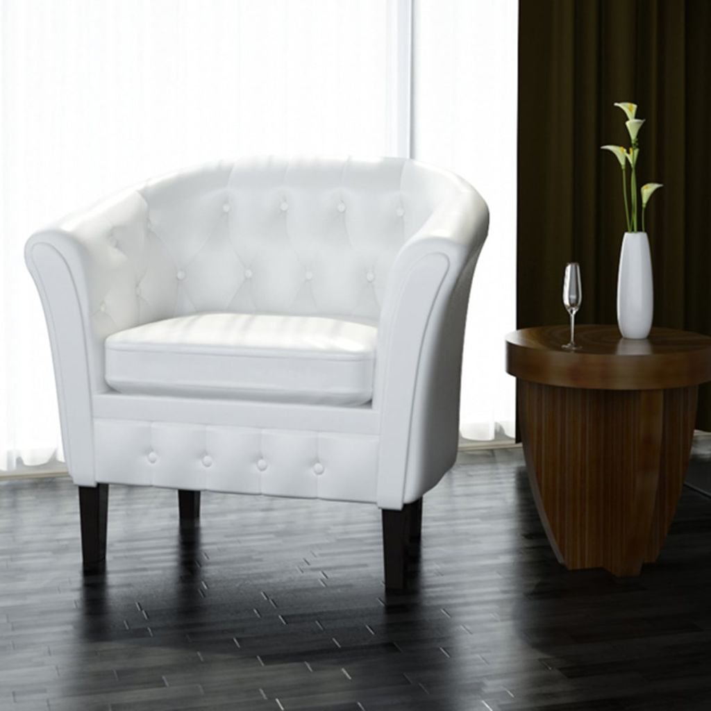 vidaXL Leather Armchair with Wooden Frame & Padded Cushion - Modern Tub Club Chair for Living Room, Home Office, Lounge | Comfortable Seating for Relaxation, Reading & Entertaining Guests (White)
