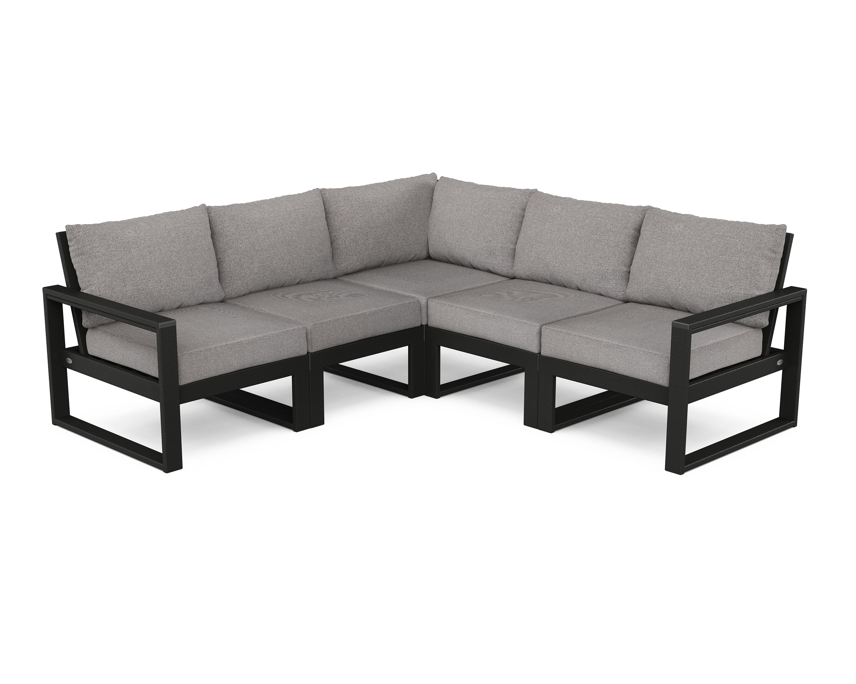 Polywood Black EDGE 5-Piece Modular Deep Seating Outdoor Patio Furniture Set - Perfect for Backyard, Garden & Poolside Relaxation