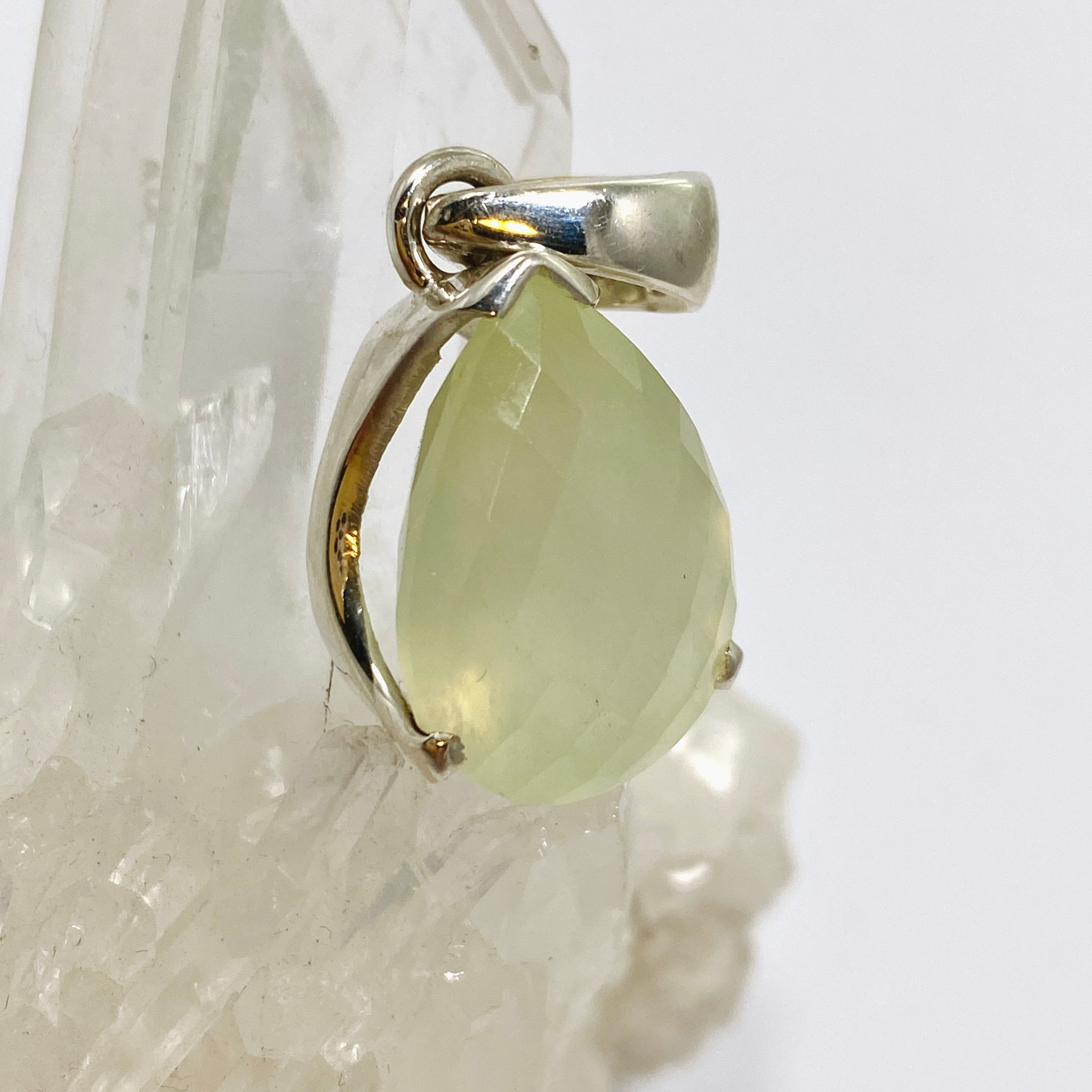 Natural Prehnite Teardrop Checkerboard Faceted Pendant Necklace - PPGJ1017 | Elegant Jewelry for Women, Perfect Gift for Birthday, Anniversary & Special Occasions
