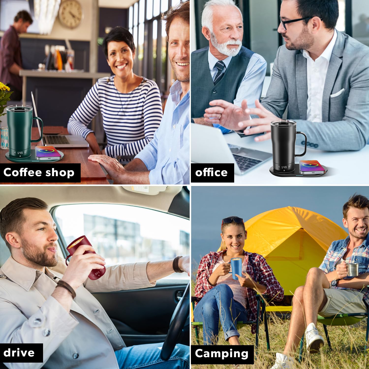Smart Self Heating Coffee Mug 18 Oz - Temperature Control Electric Mug with App & LED Display - 5-10 Hour Battery Life - Wireless Charging Base - Keep Coffee Hot All Day - Perfect for Office, Travel & Home Use - Dull Black