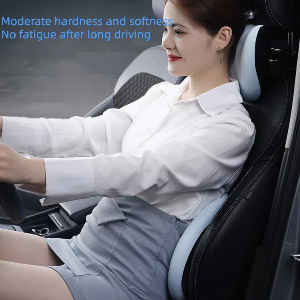 Memory Foam Car Neck & Lumbar Support Pillow Set - Ergonomic Back Pain Relief Cushion for Driving Comfort - Perfect for Long Road Trips, Commuting, and Office Chairs