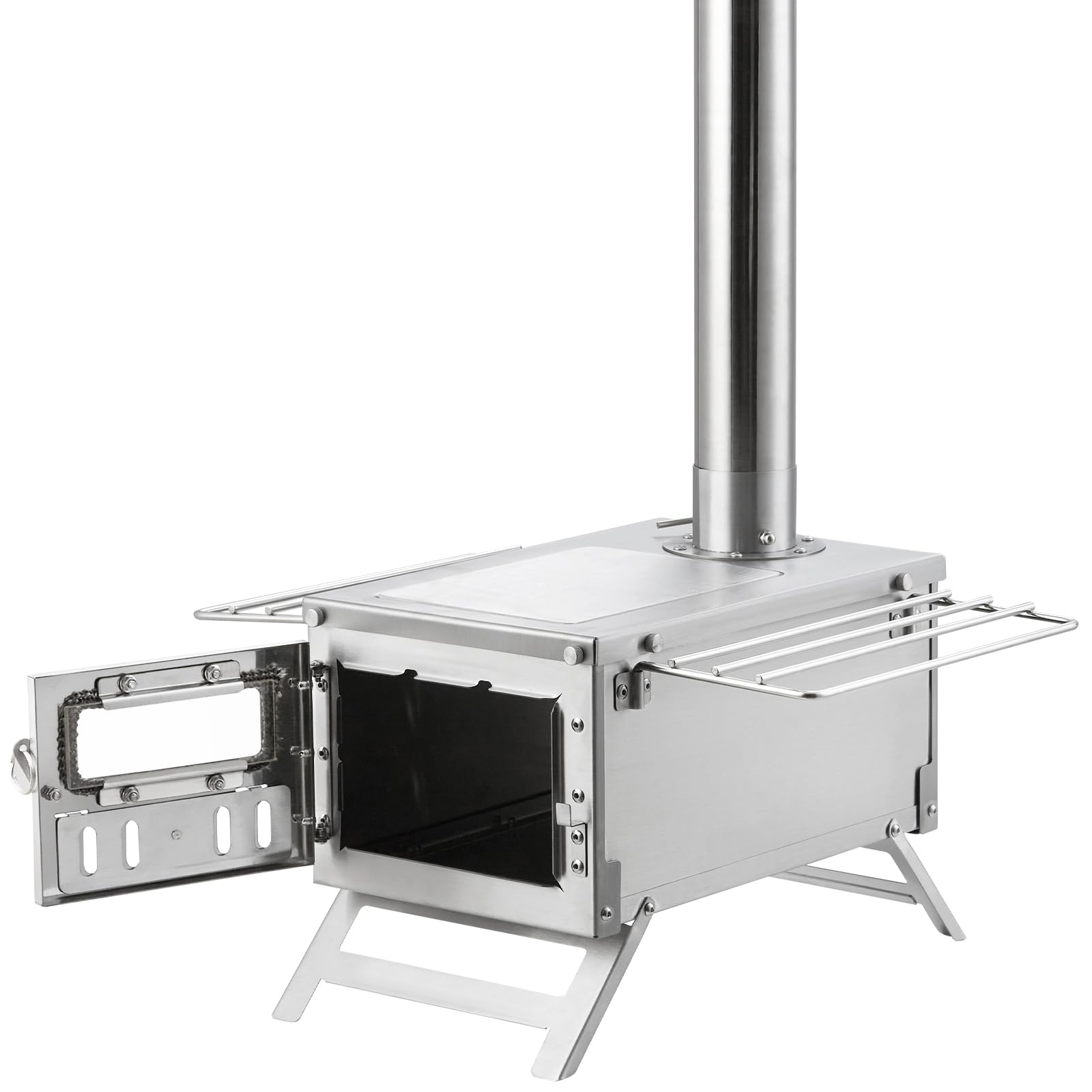 VEVOR Portable Stainless Steel Camping Wood Stove with Chimney Pipes & Gloves - 700in³ Firebox for Outdoor Cooking, Heating, Survival - Perfect for Hot Tents, Hunting Cabins, Backpacking & Emergency Preparedness