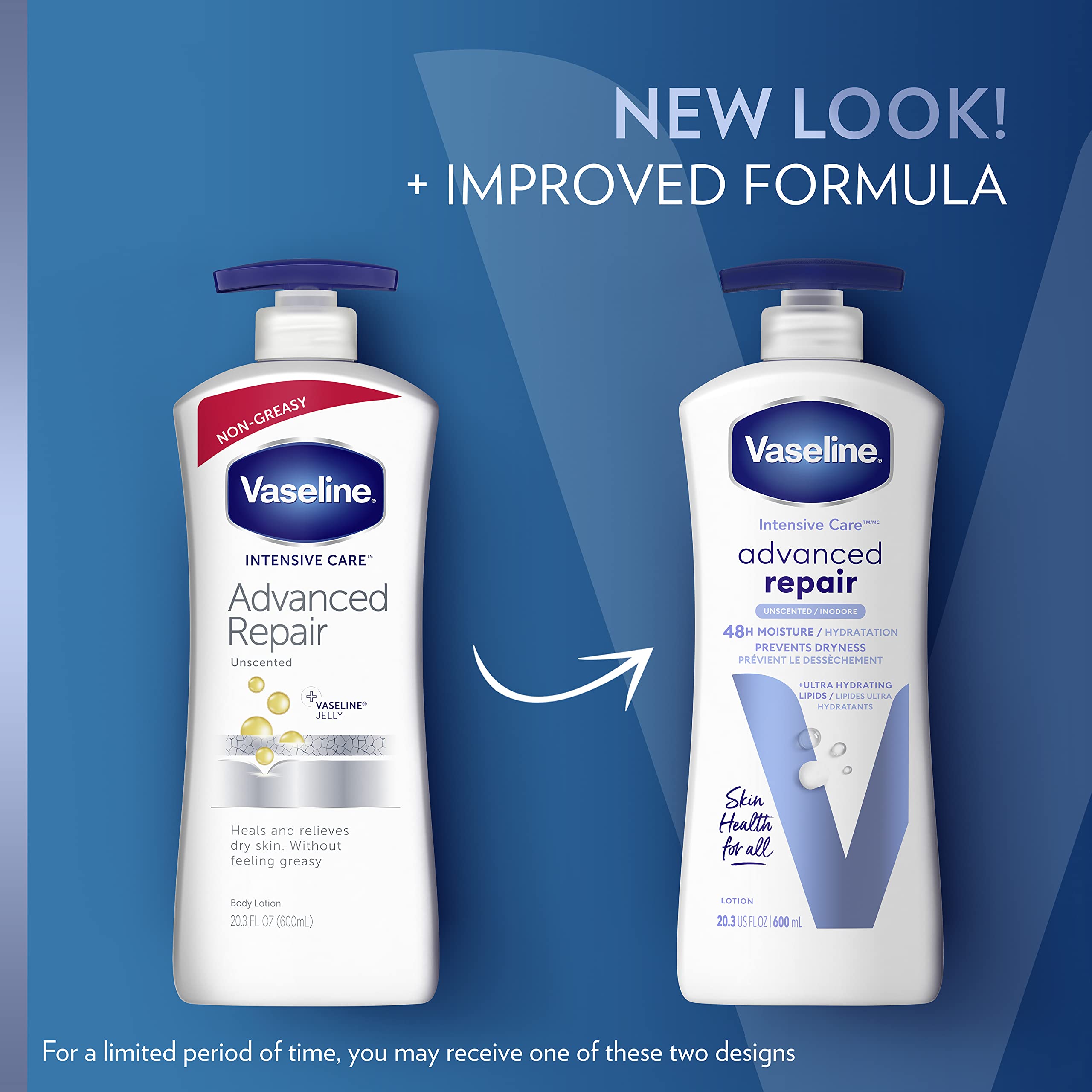 Vaseline Intensive Care Unscented Advanced Repair Body Lotion for Dry Skin - Ultra Hydrating Cocoa Butter Formula | Deep Moisturizing & Skin Repair | Perfect for Daily Use, After Shower & Winter Care