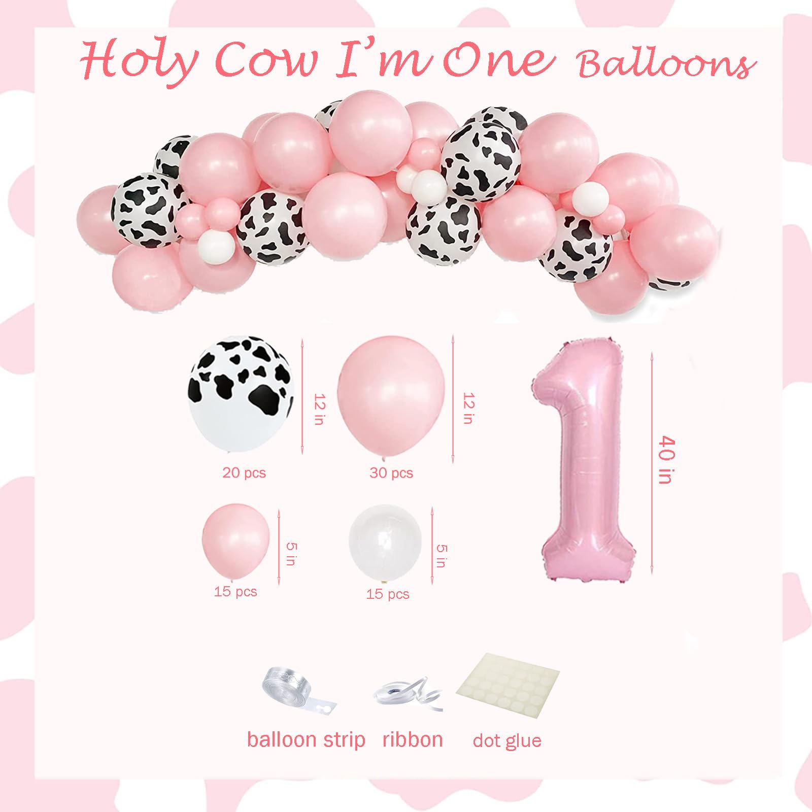 1st Birthday Decorations for Girls - Holy Cow I'm One Cow Print Party Supplies | First Birthday Party Decorations for One Year Old Girls | Perfect for Cow-Themed Birthday Parties, Baby Showers & Milestone Celebrations