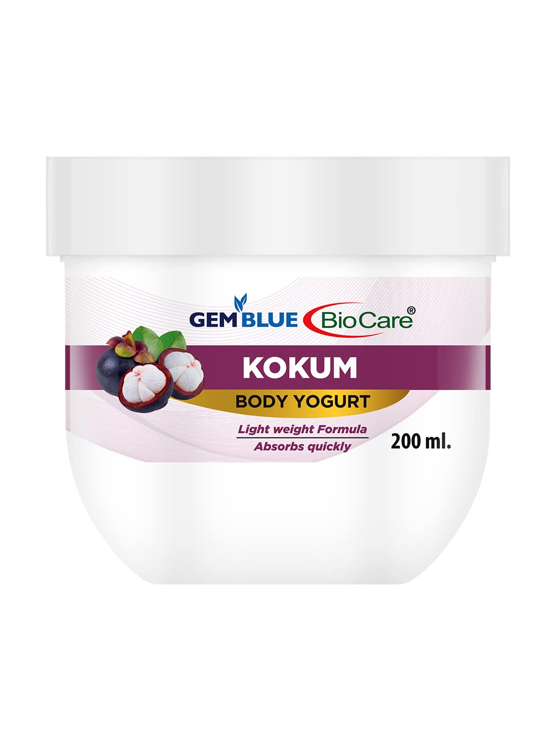 Gemblue Biocare Kokum Body Yogurt Cream - 200ml | Deep Moisturizing & Nourishing Body Lotion for Dry, Dull Skin | Hydrating Formula for Smooth, Glowing Skin | Perfect for Daily Body Care & Spa Treatments (Pack of 1)