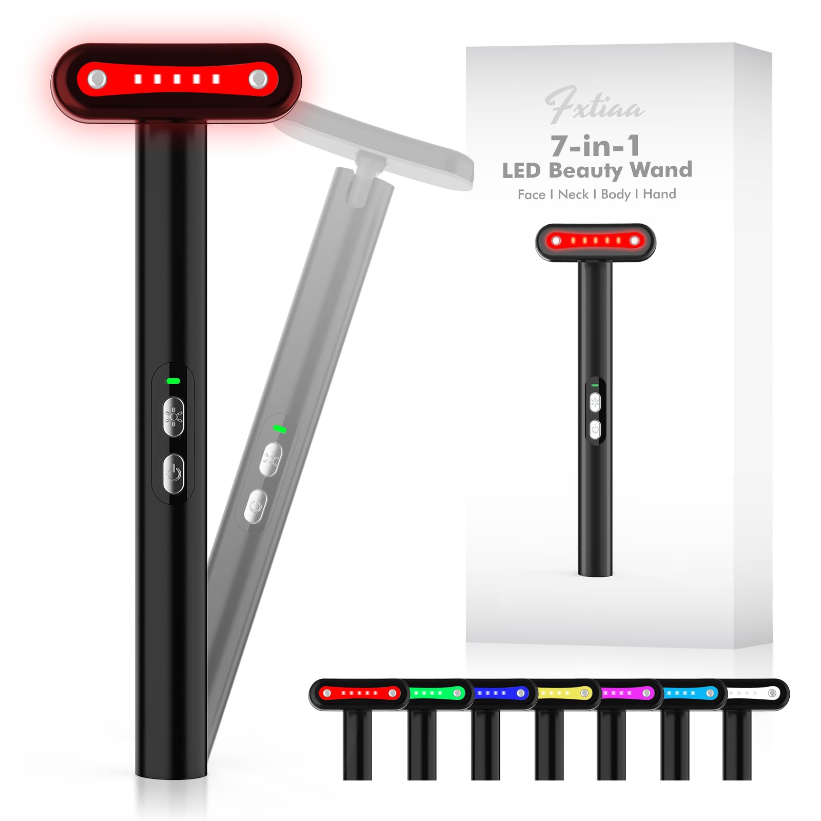 7 Color LED Light Therapy Wand for Face & Neck - Red Light Skin Rejuvenation Device with Facial Massager | Anti-Aging, Acne Treatment & Relaxation at Home Spa