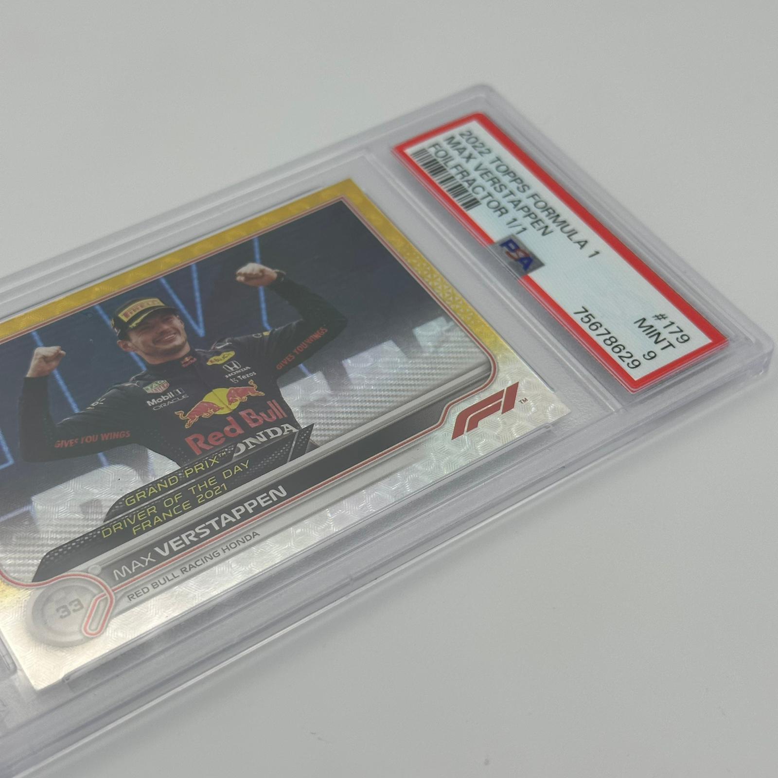 PSA 9 1/1 Max Verstappen Driver Of The Day #179 Foilfractor - Rare Collectible Trading Card for Formula 1 Fans & Sports Memorabilia Collectors - Perfect for Display, Investment, and Racing Enthusiasts