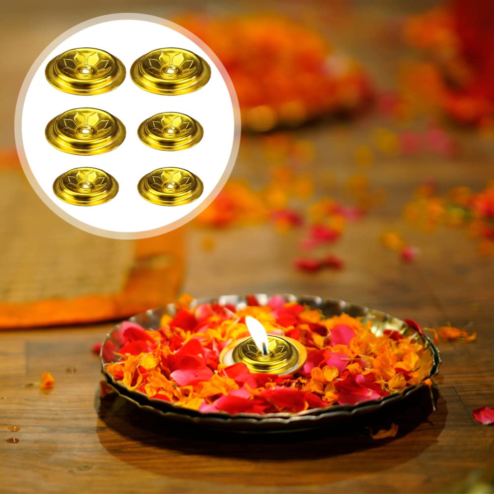 6Pcs Brass Candlestick Holders - Floating Ghee Lamp & Oil Candle Holders for Meditation, Buddhist Altar & Home Decor - Elegant Metal Stand for Spiritual Practice & Relaxation