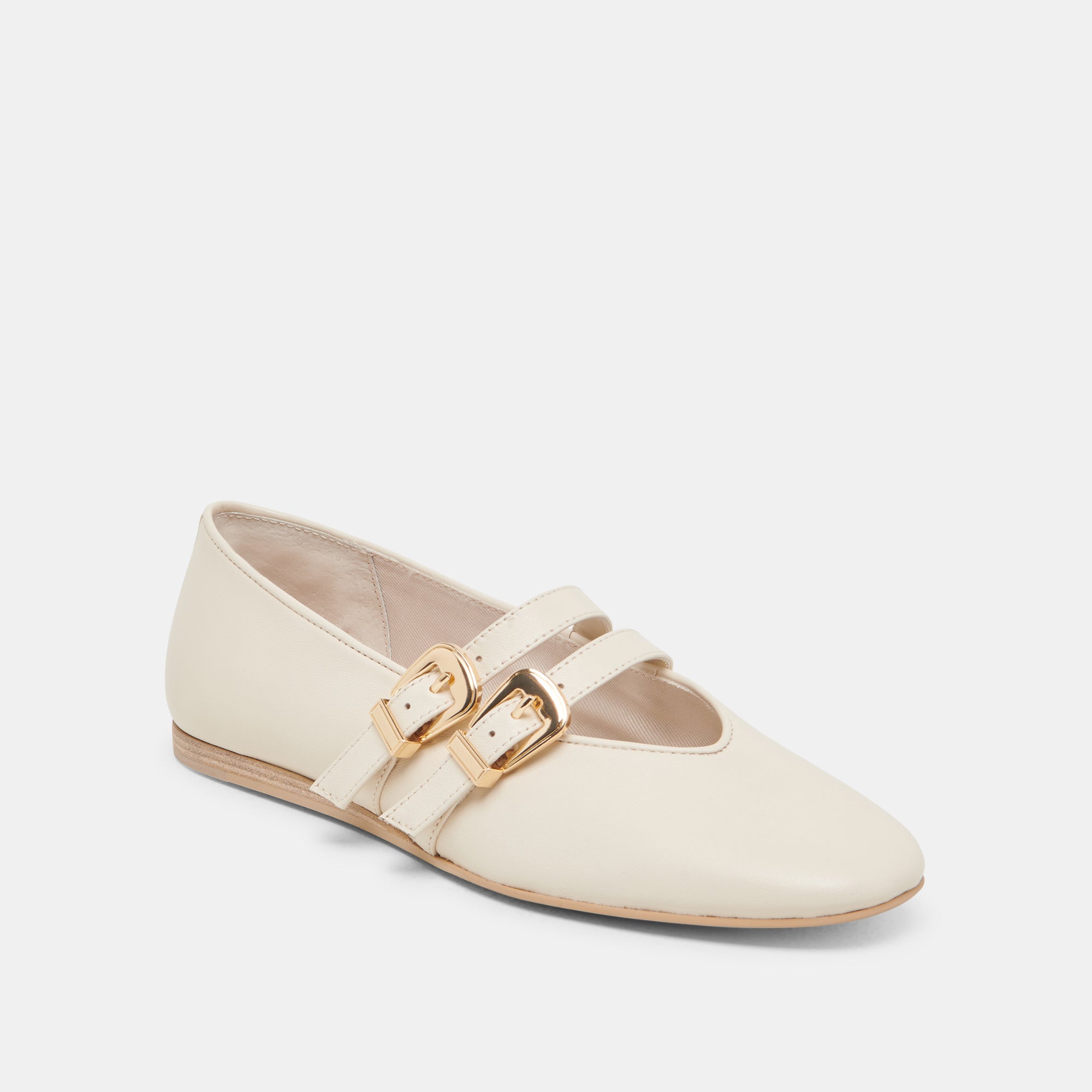 BAYLEE Women's Wide Ballet Flats - Ivory Leather Comfortable Slip-On Shoes for Casual Wear, Office & Walking