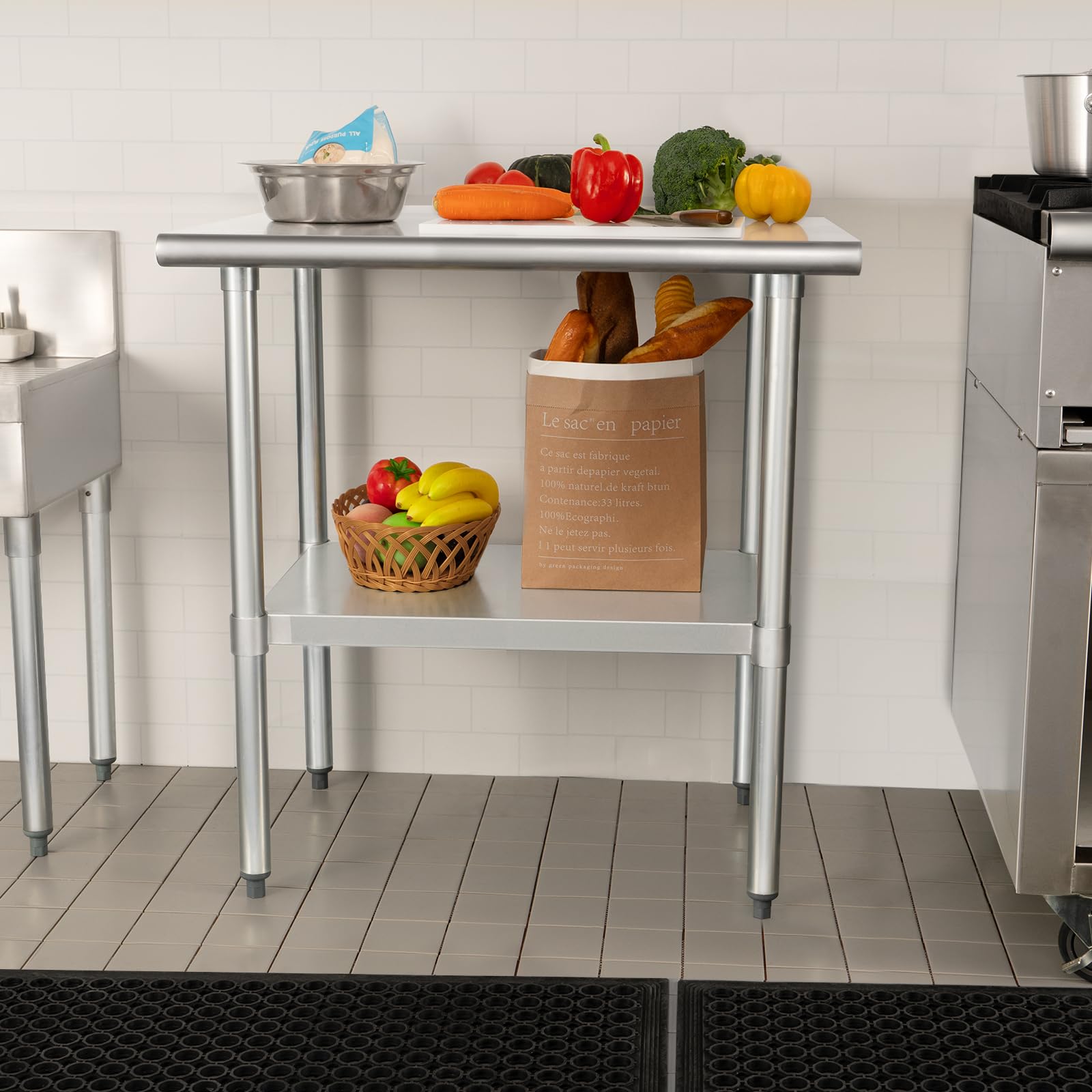 HARDURA 24x24 Inch Stainless Steel Commercial Prep Table with Undershelf & Galvanized Legs - NSF Certified Heavy Duty Work Table for Restaurant, Kitchen, Home & Hotel Use - Perfect for Food Prep, Cooking & Commercial Workspaces