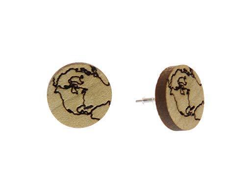 Earth-Themed Large Wood Stud Earrings - Handmade Planet Jewelry for Women | Perfect for Nature Lovers, Boho Fashion & Everyday Wear