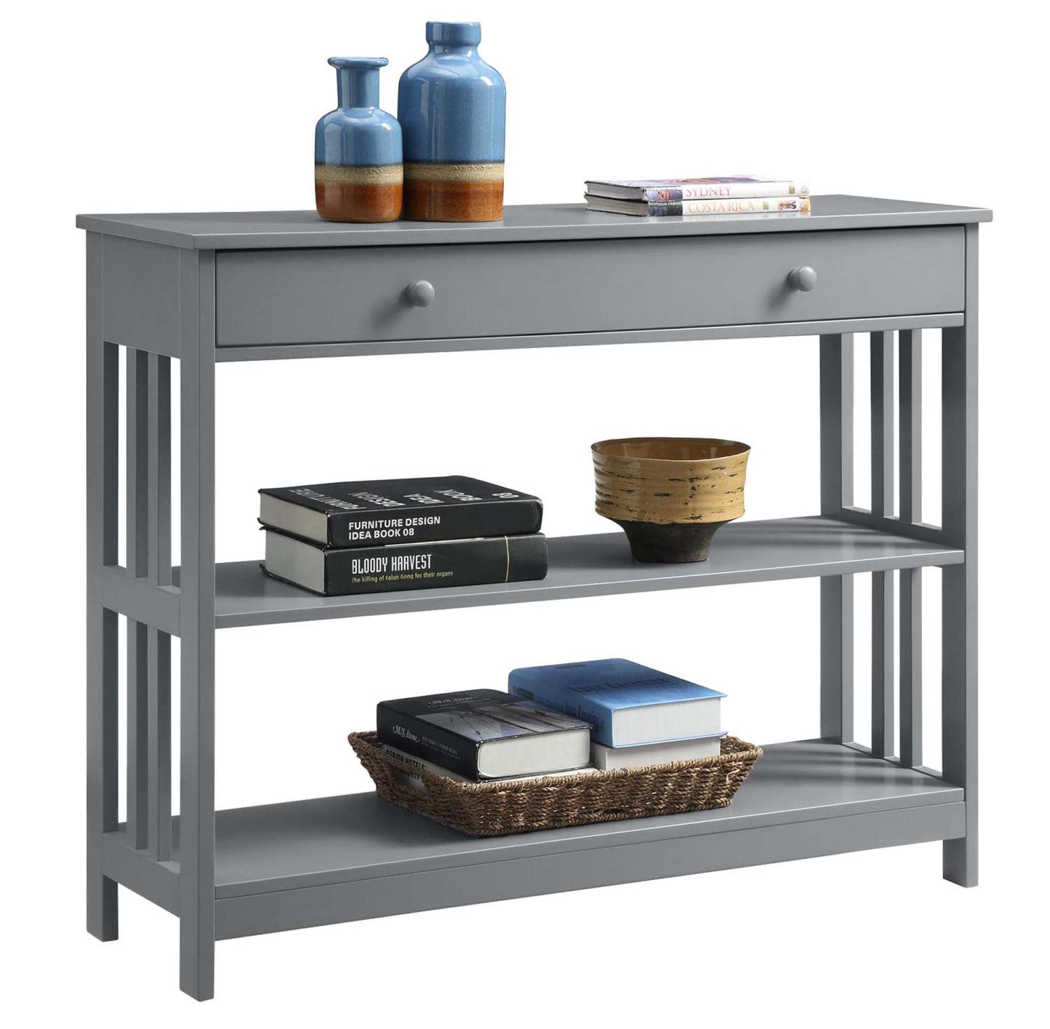Convenience Concepts Mission 1-Drawer Console Table in Gray - Stylish Entryway Sofa Table with Storage for Living Room, Hallway & Bedroom