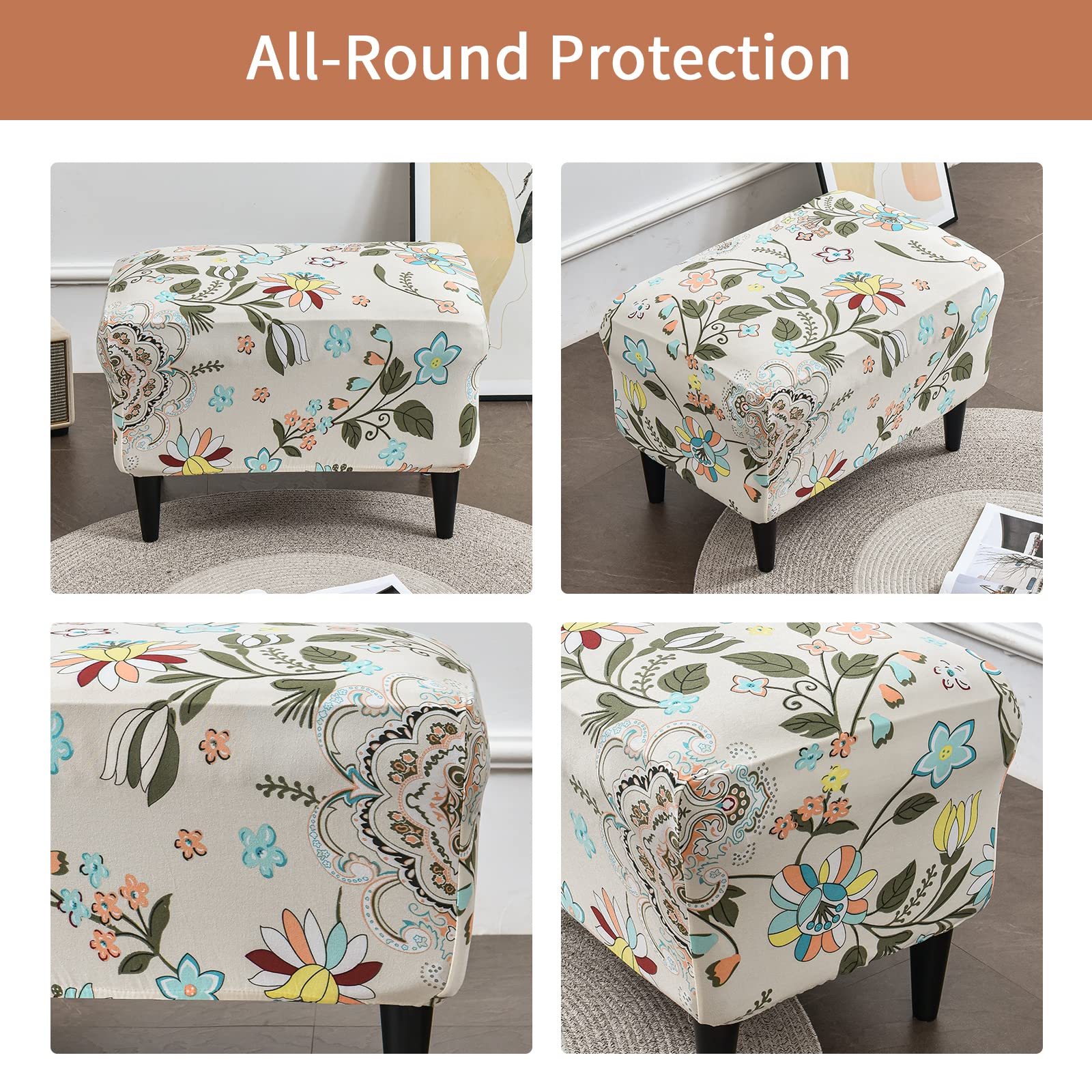 Eco-Friendly Ancheng Stretch Ottoman Slipcover - Rectangular Storage Footrest Stool Cover with Non-Slip Elastic Bottom | Perfect for Living Room, Bedroom & Home Decor