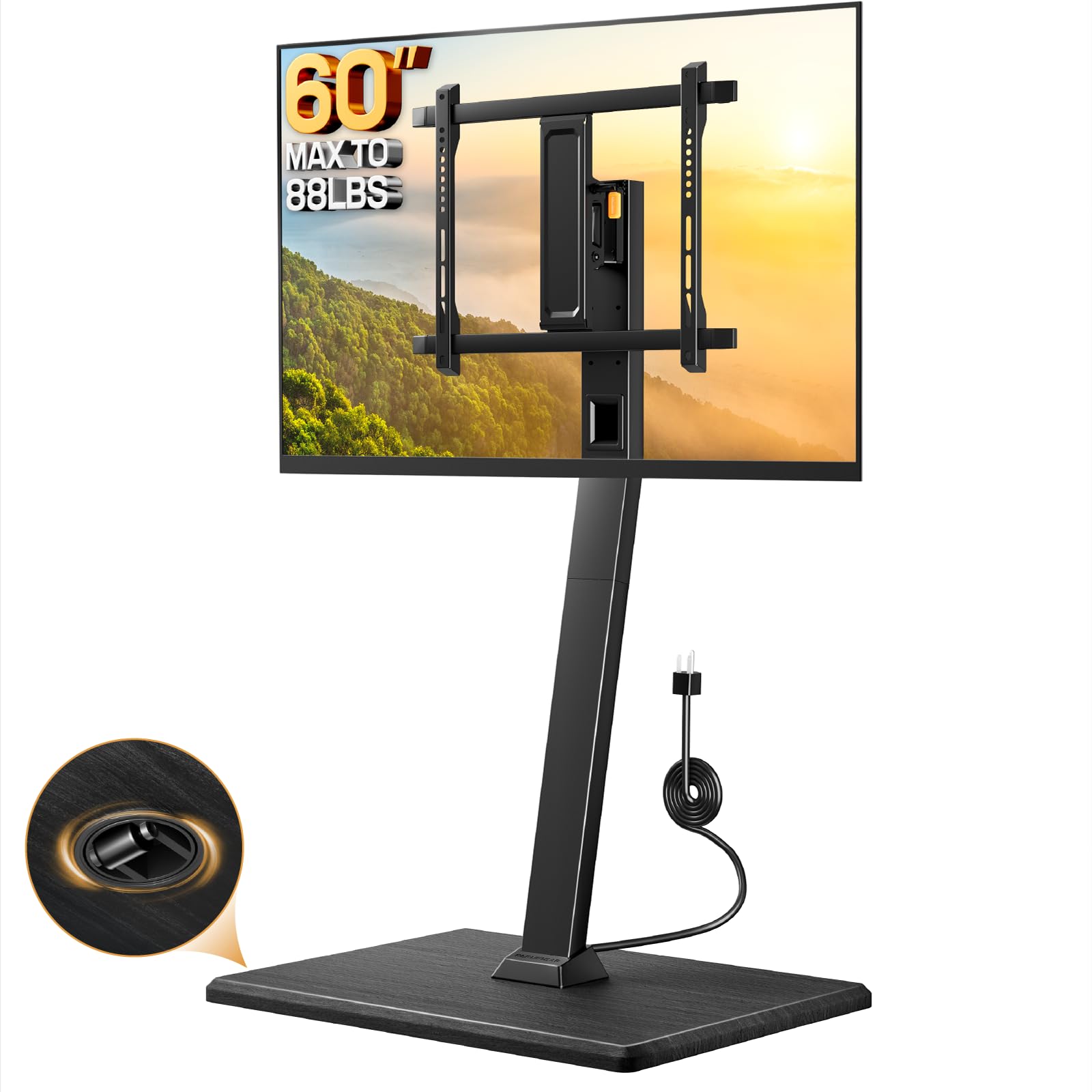 Perlegear Rolling TV Stand with Power Outlet - Adjustable Height Mobile TV Cart for 30-60 Inch TVs, 88 lbs Capacity, Tilt & Swivel Base with Hidden Casters, Max VESA 400x400mm (PGTVMC20) - Perfect for Living Rooms, Bedrooms, and Home Theaters
