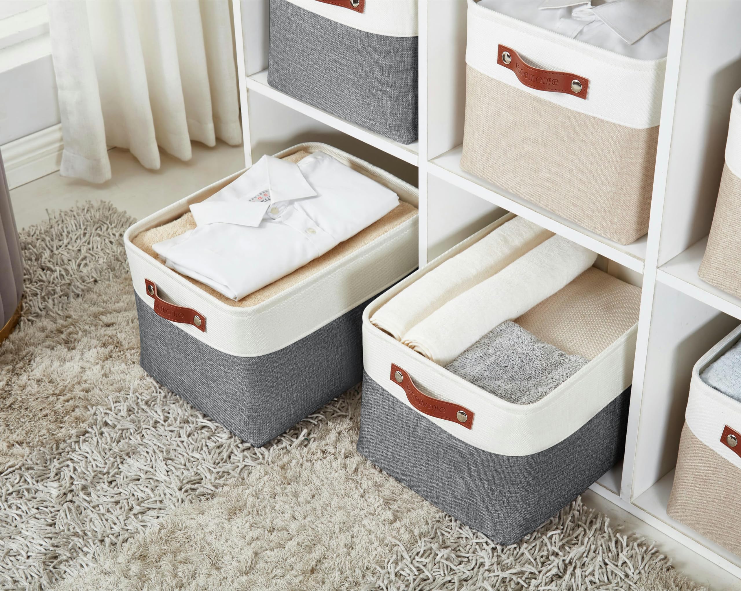 DECOMOMO Fabric Storage Bins - XL 3-Pack Slate Grey & White Storage Baskets for Shelves, Closet Organization, Toys, Nursery | Perfect for Home, Office & Kids Room Organization