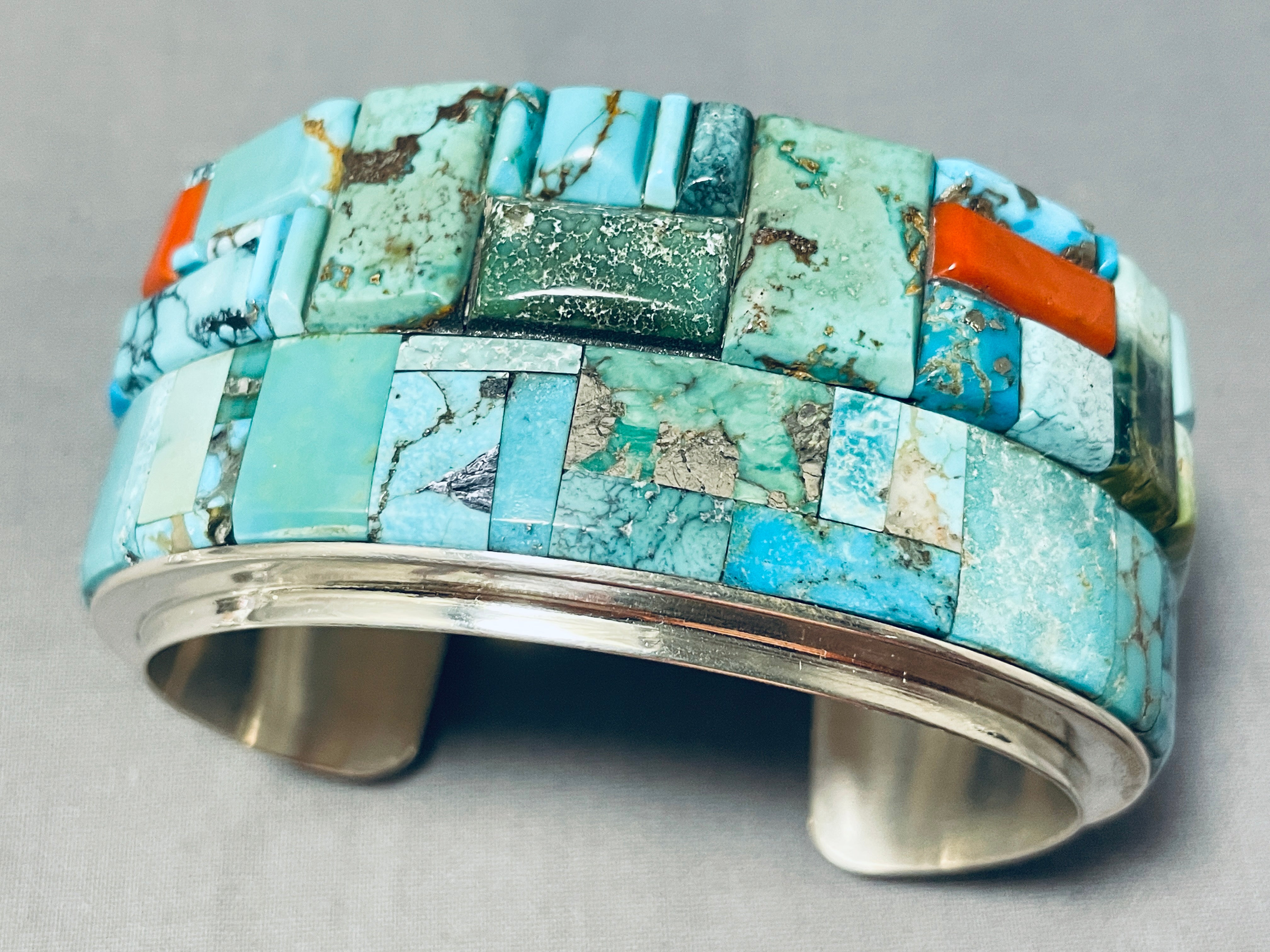 Authentic Navajo Turquoise & Sterling Silver Coral Bracelet - 107g Heavyweight Handmade Jewelry for Women, Boho Chic Accessory for Festivals & Special Occasions