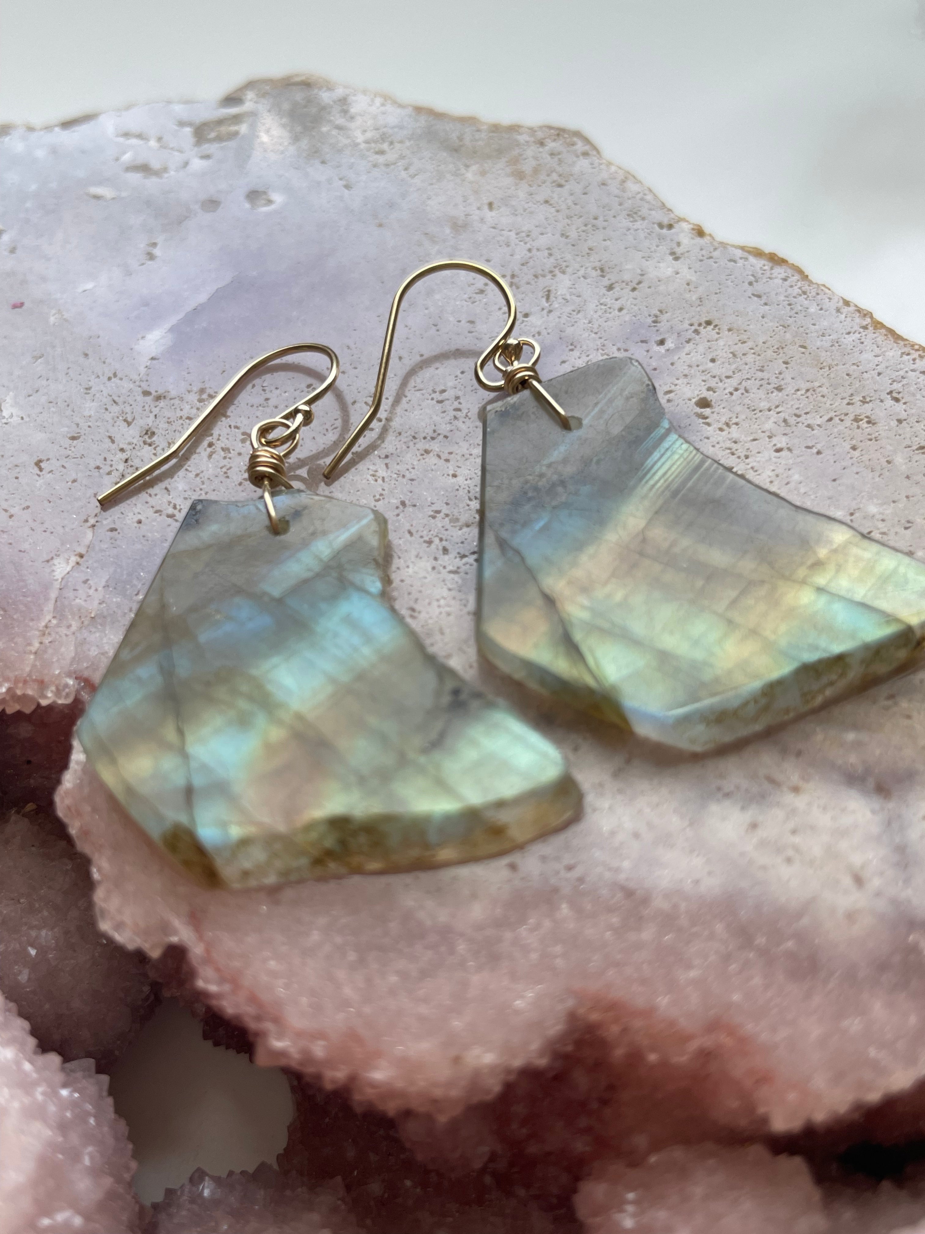 Gold Labradorite Dangle Drop Crystal Earrings for Women - Elegant Bohemian Jewelry for Party, Wedding & Special Occasions