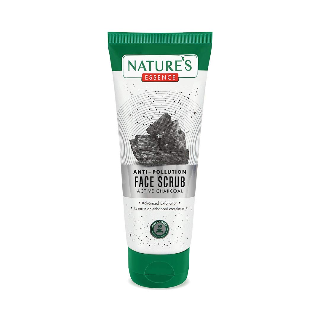 Nature's Essence Anti-Pollution Charcoal Face Scrub 50g - Deep Cleansing & Detoxifying Facial Exfoliator for Blackheads & Acne - Perfect for Daily Skincare Routine & Post-Workout Refresh