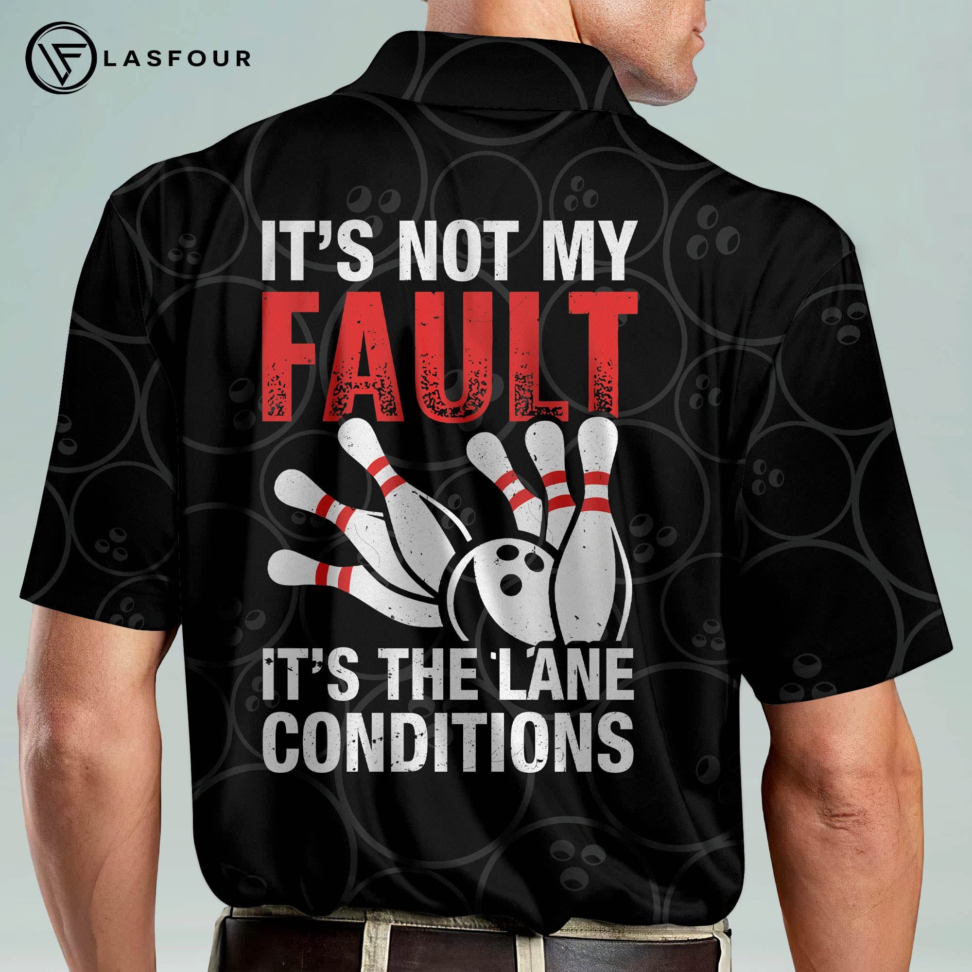 Funny Bowling Shirts for Men - 'It's Not My Fault It's The Lane Conditions' Flame Design Polo Shirts | Team USA Bowling Shirt | Short Sleeve Men's Polo for Gifts & Casual Wear | Perfect for Bowling Leagues, Parties & Retro Fashion