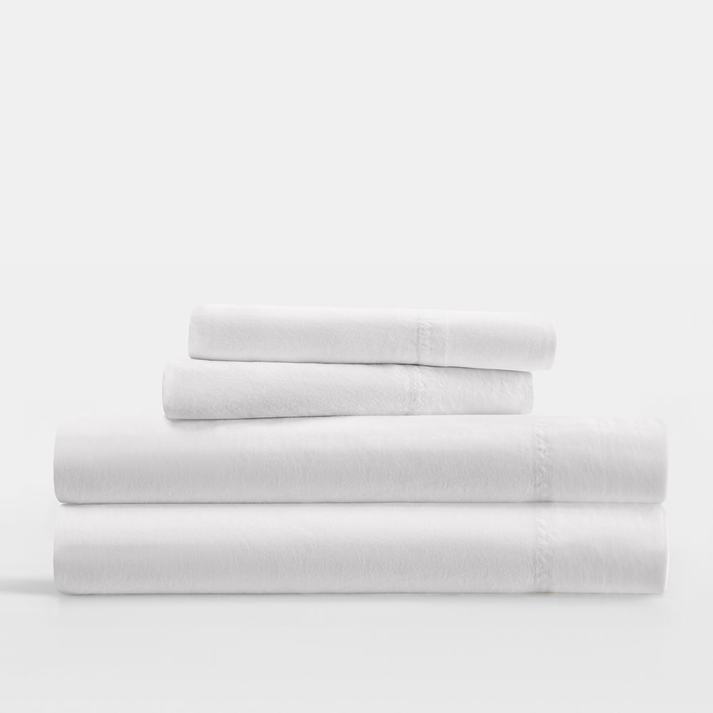 4 Piece 100% Long Staple Cotton Sheet Set - Queen Size Bed Sheets - Soft & Breathable for All Seasons - Perfect for Home, Hotel, and Dorm Room Use